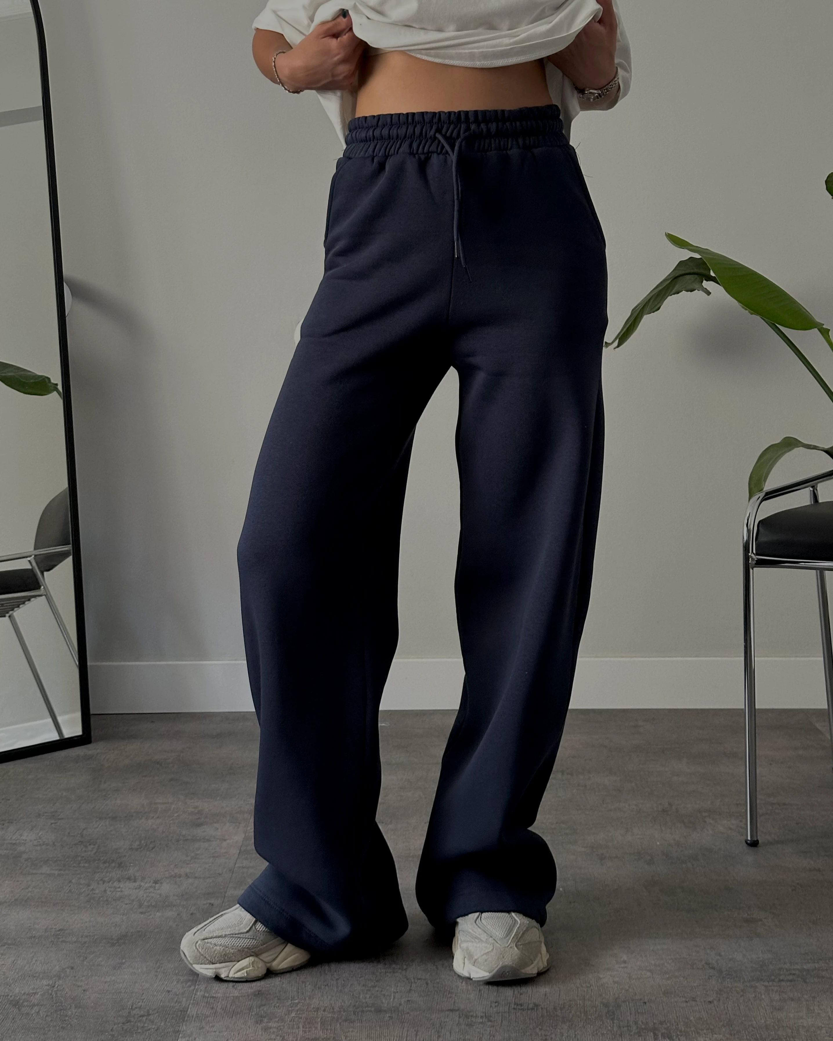 Yüksek Bel Şardonlu Rahat Kalıp Eşofman Altı - İndigo