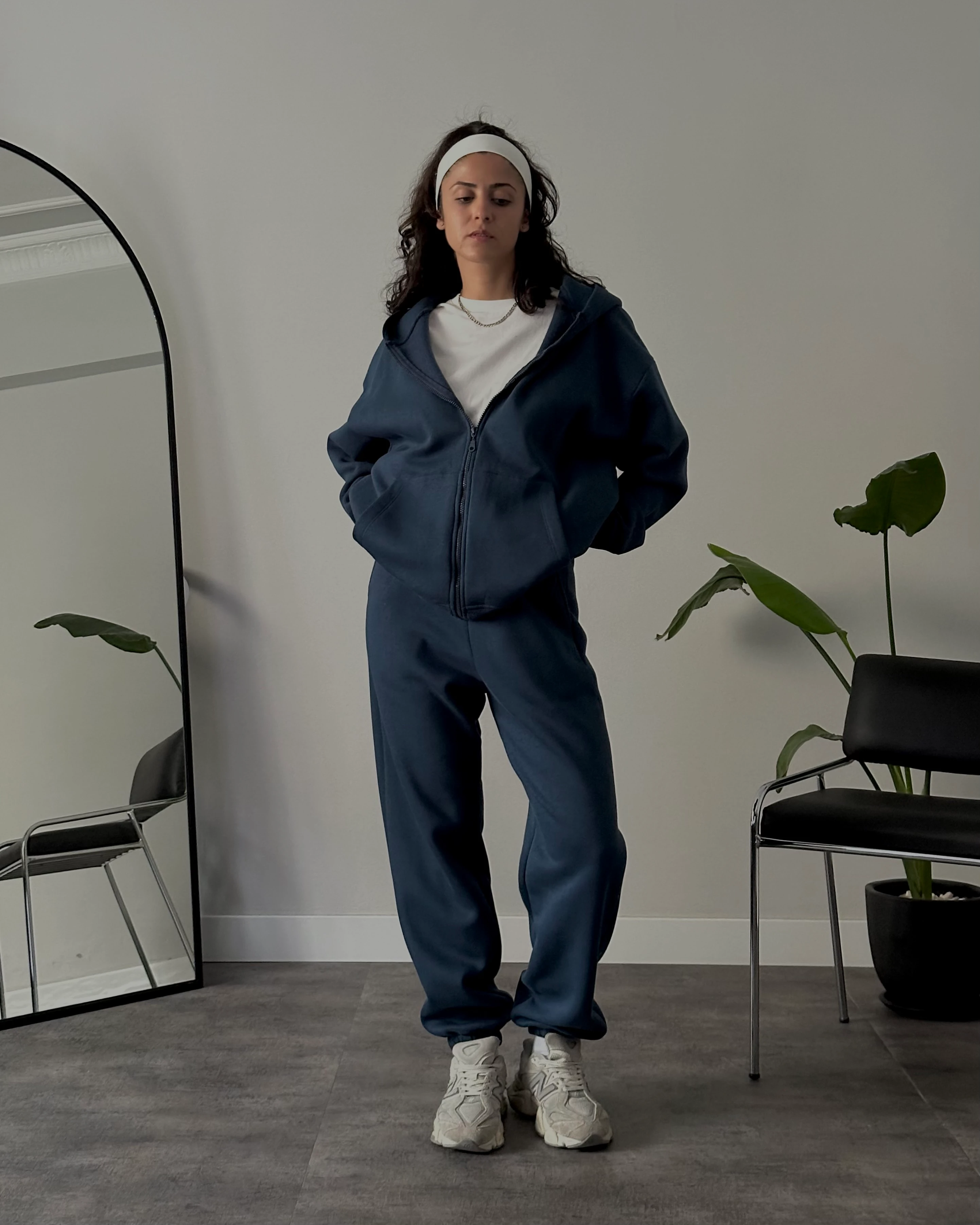 Fermuarlı Kapüşonlu Oversize Kadın Sweatshirt - İndigo