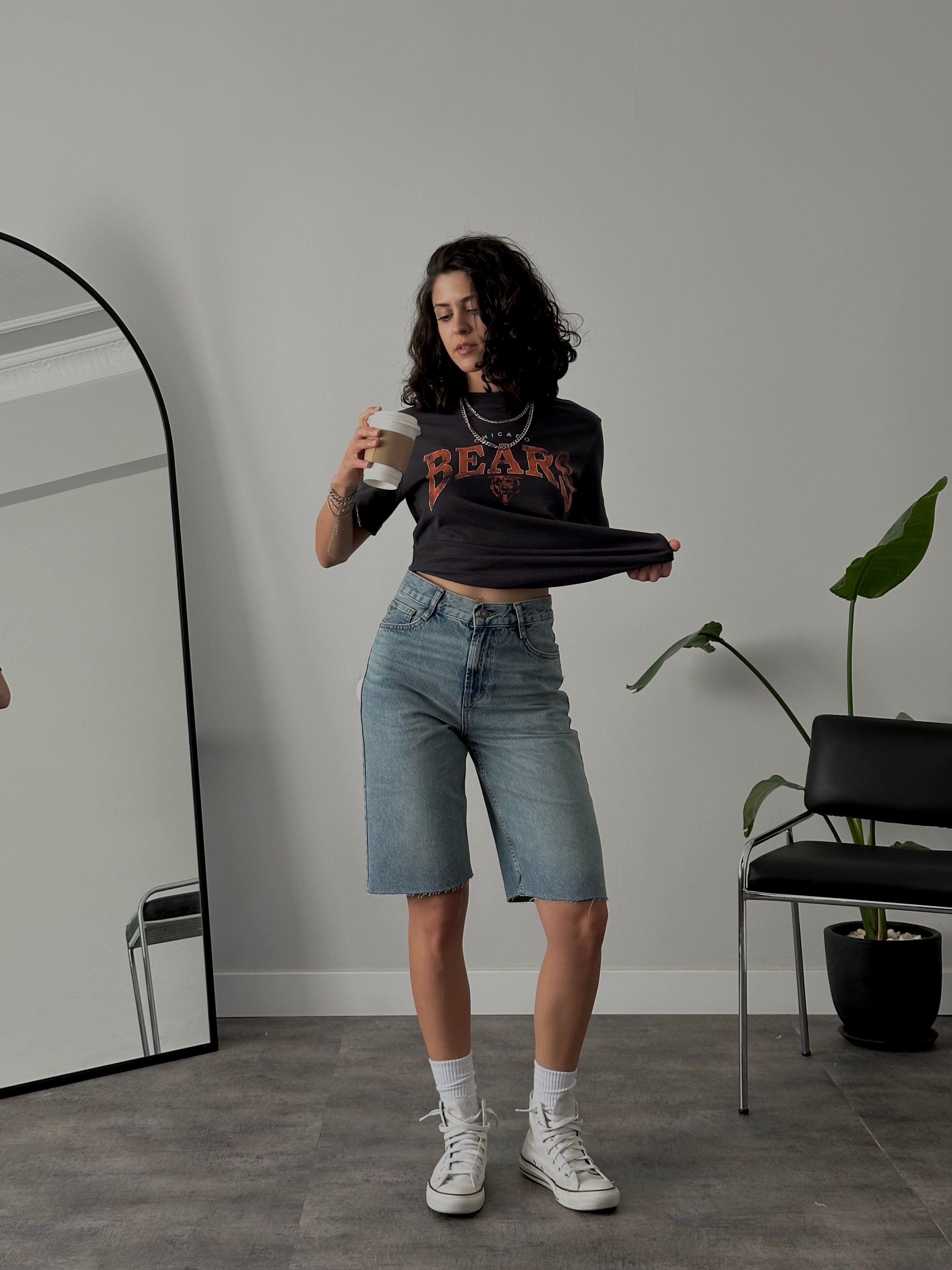 Yüksek Bel Vintage Straight Denim Şort