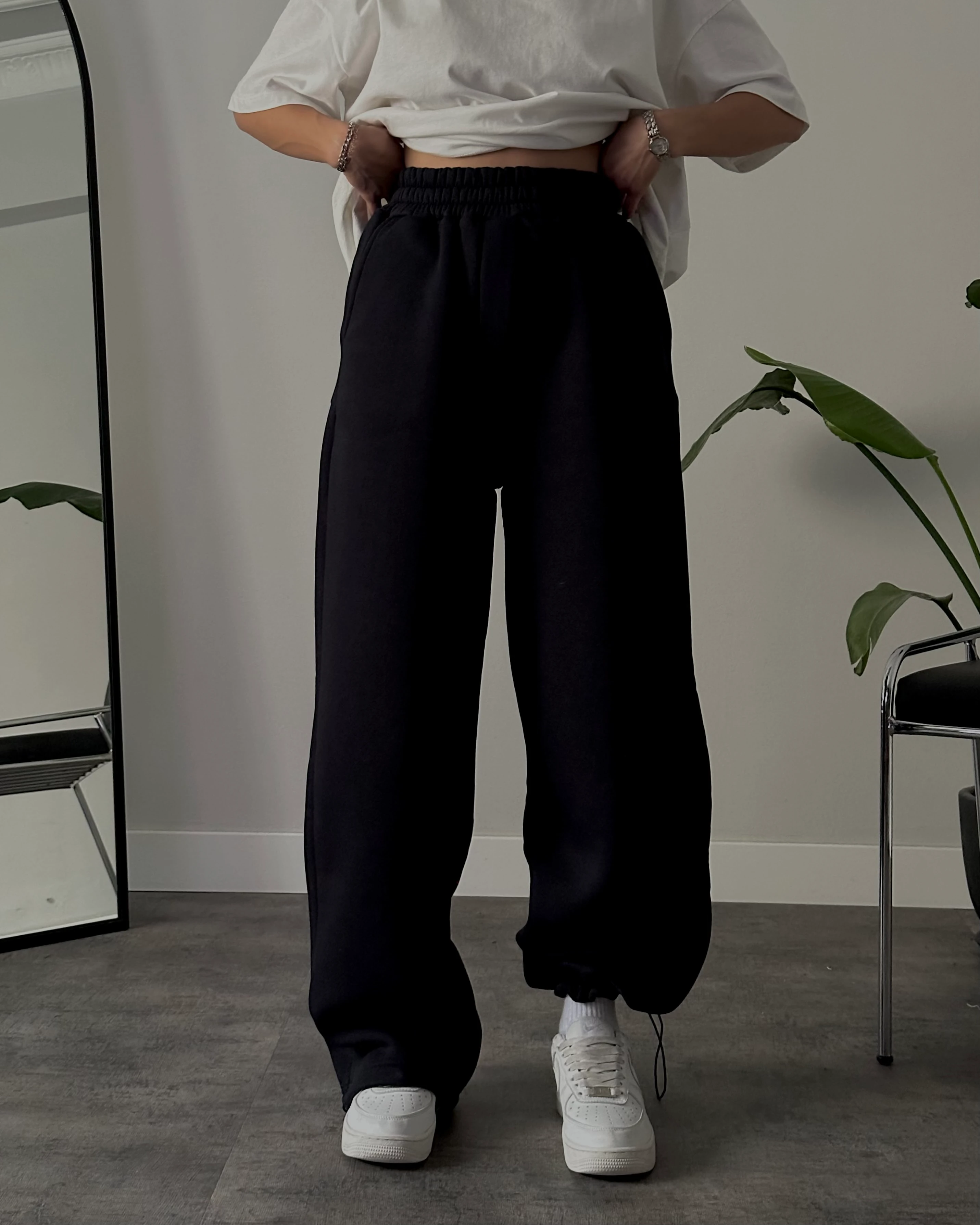 Ultra Yüksek Bel Baggy Fit Üç İplik Şardonlu Eşofman Altı - Lacivert