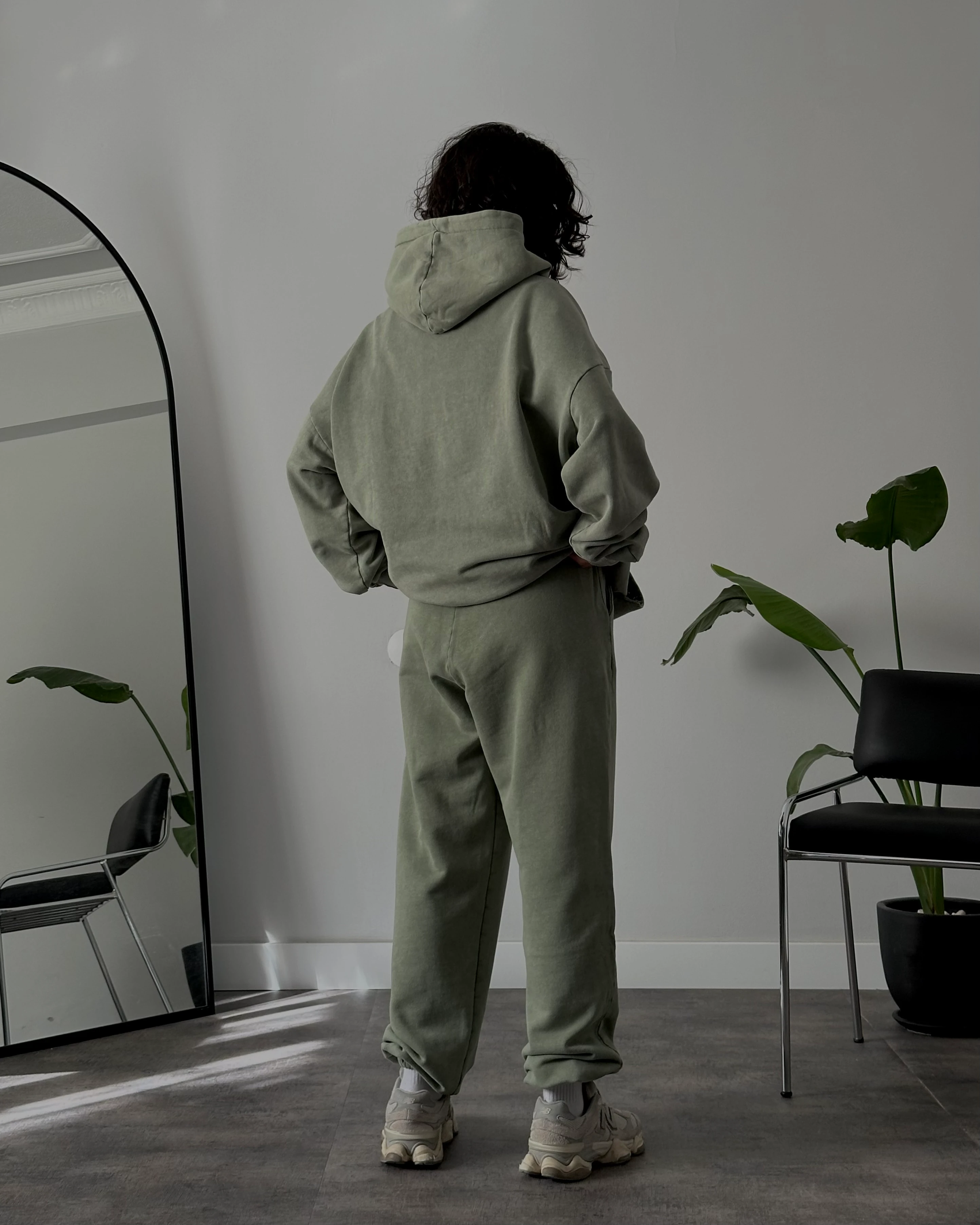 Unisex Yıkamalı Oversize 3 İplik Eşofman Takımı - Yıkamalı Haki