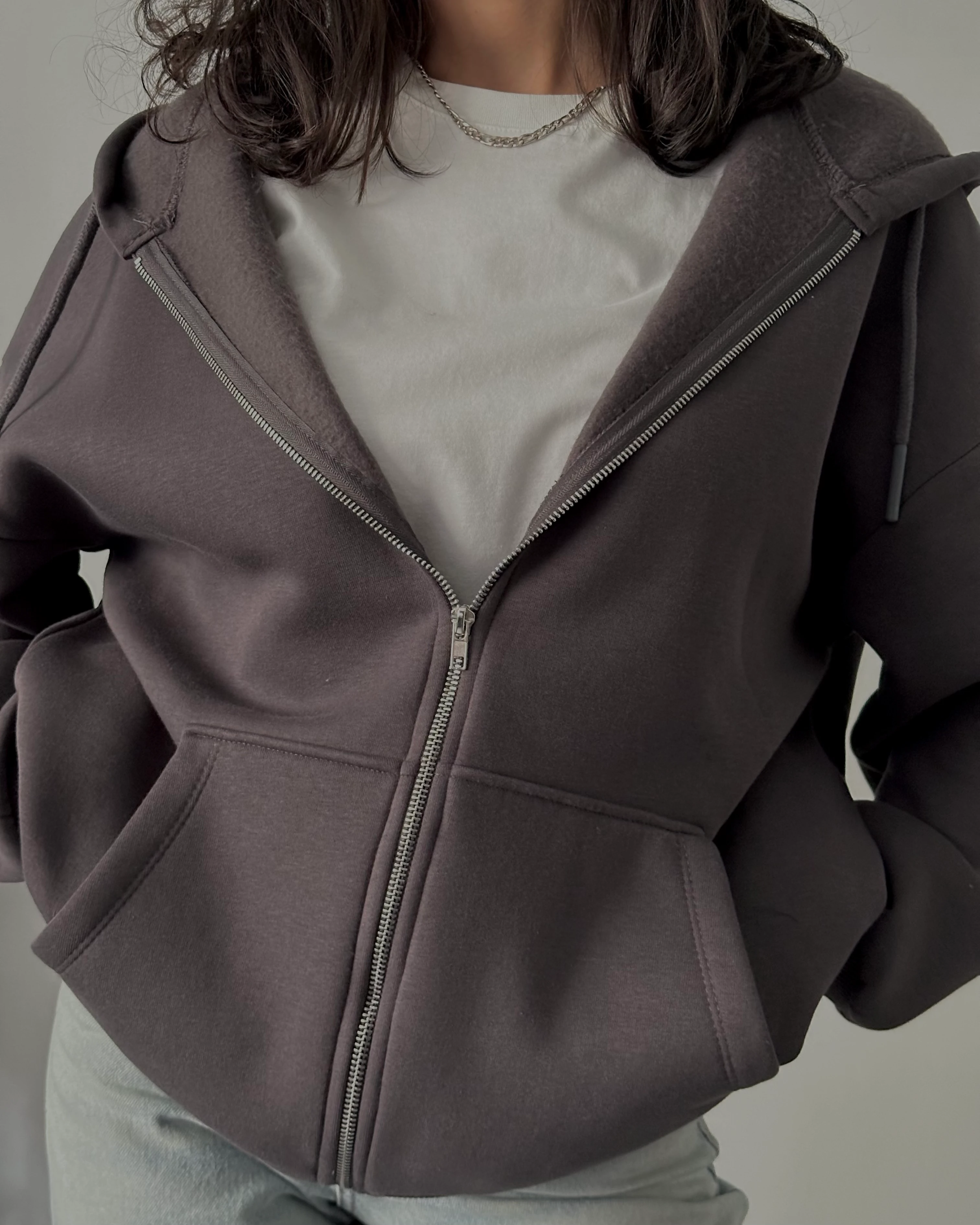 Fermuarlı Kapüşonlu Oversize Sweatshirt - Antrasit