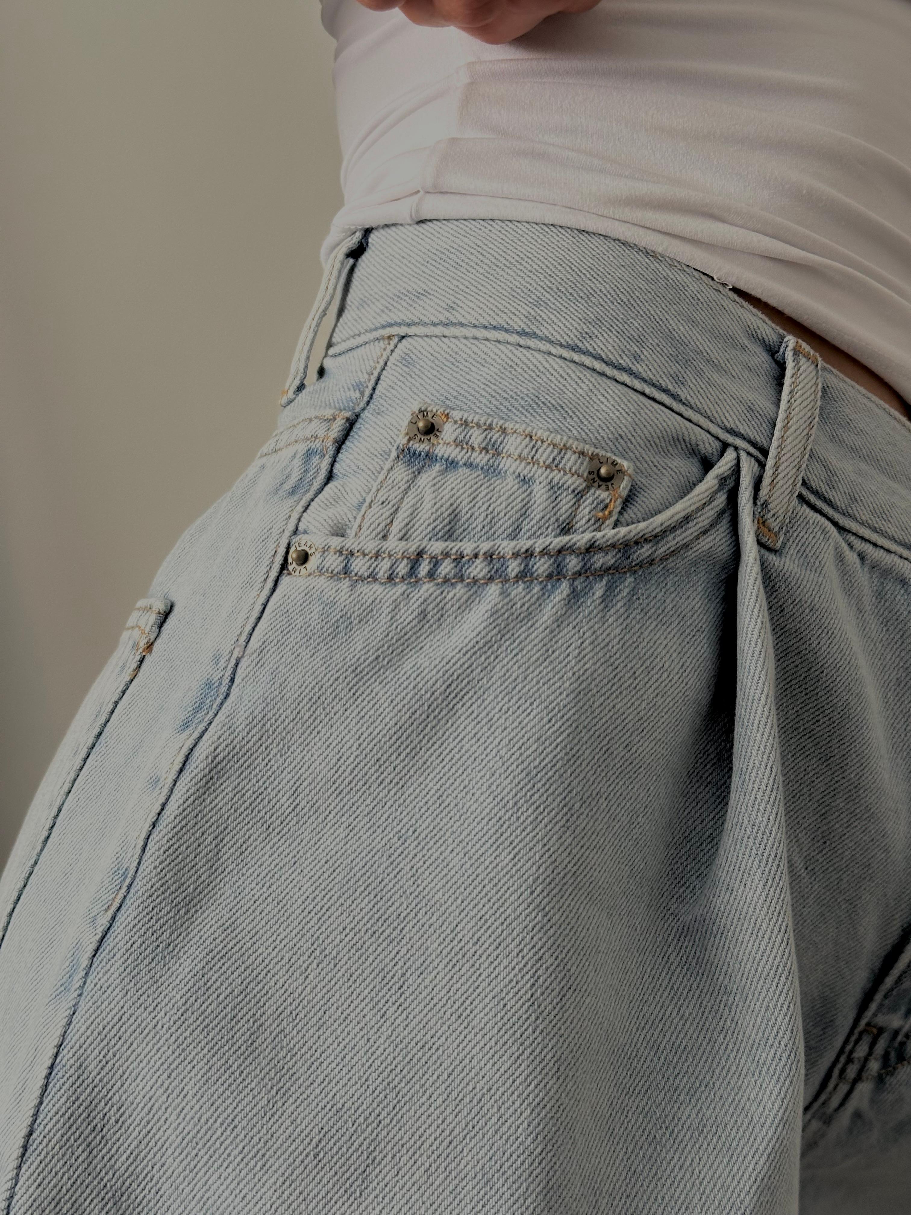 Yüksek Bel Sky Blue Wide Leg Denim Şort