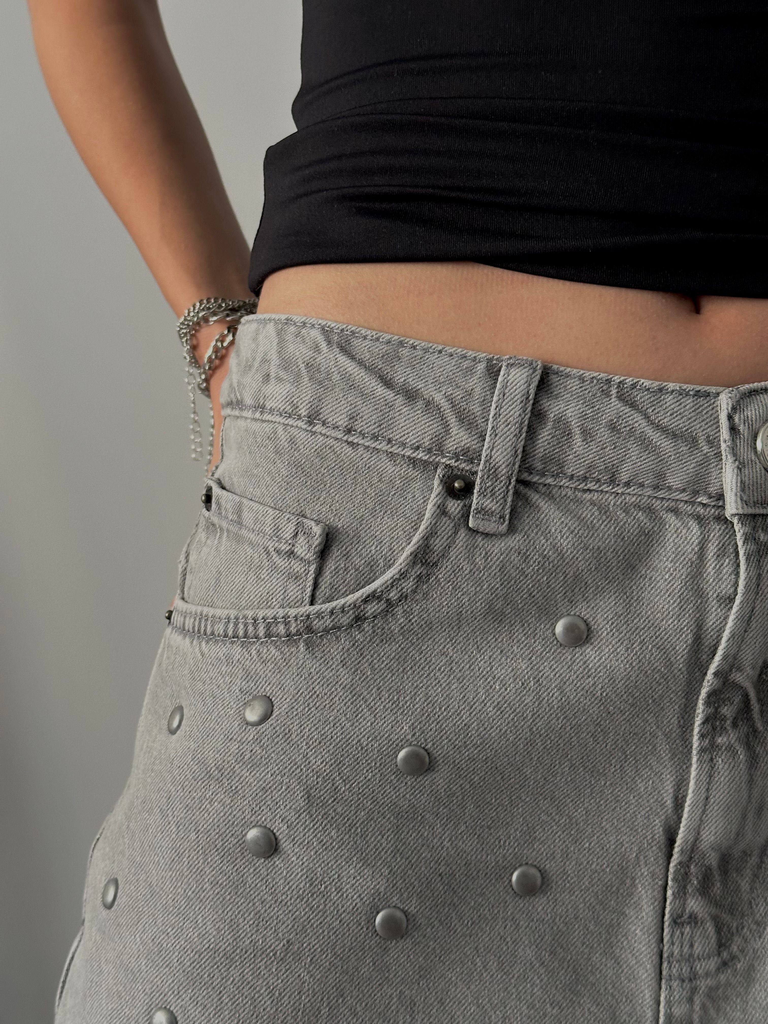 Relaxed Fit Zımbalı Jort Denim Bermuda