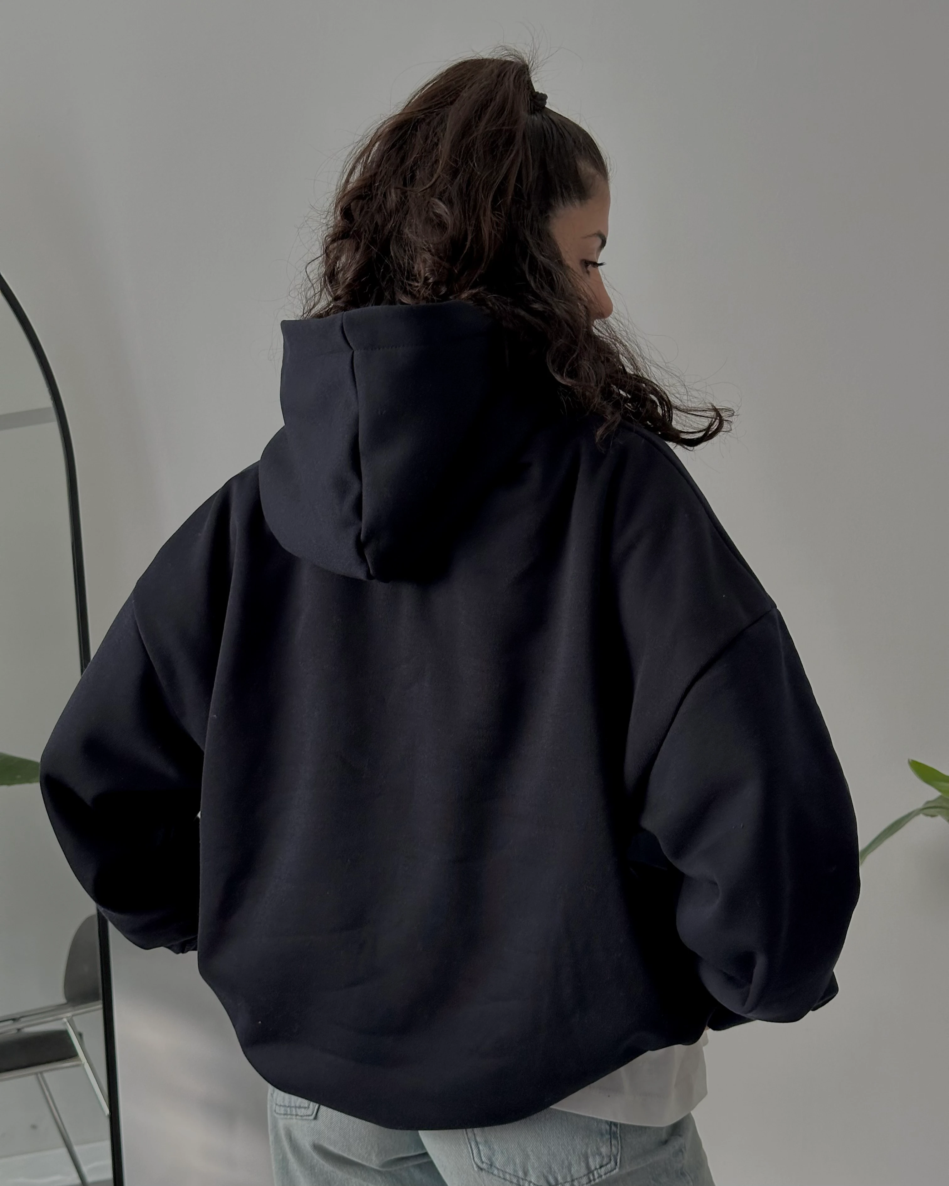 Oversize Kadın Kapüşonlu Sweatshirt - Lacivert