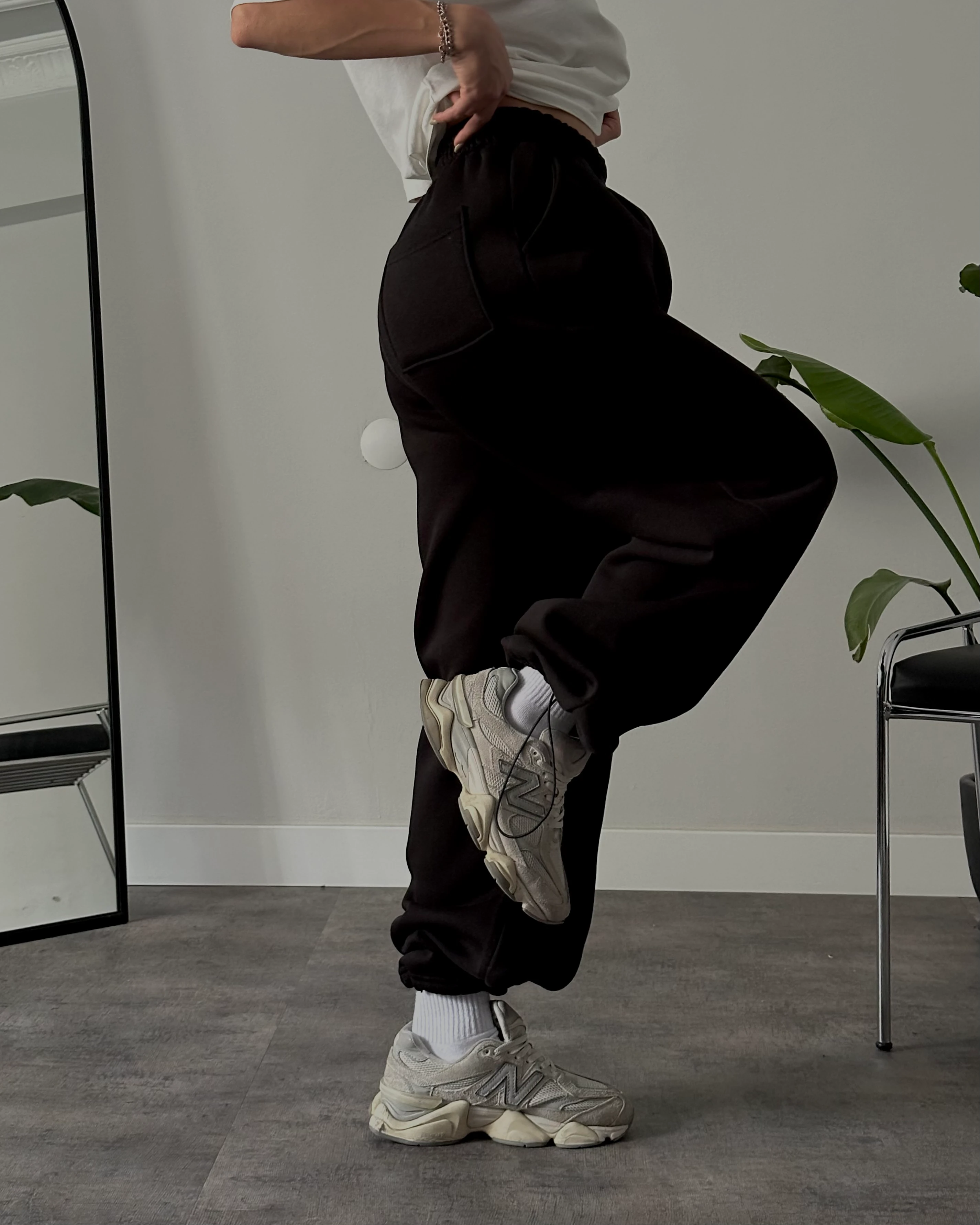 Ultra Yüksek Bel Baggy Fit Üç İplik Şardonlu Eşofman Altı