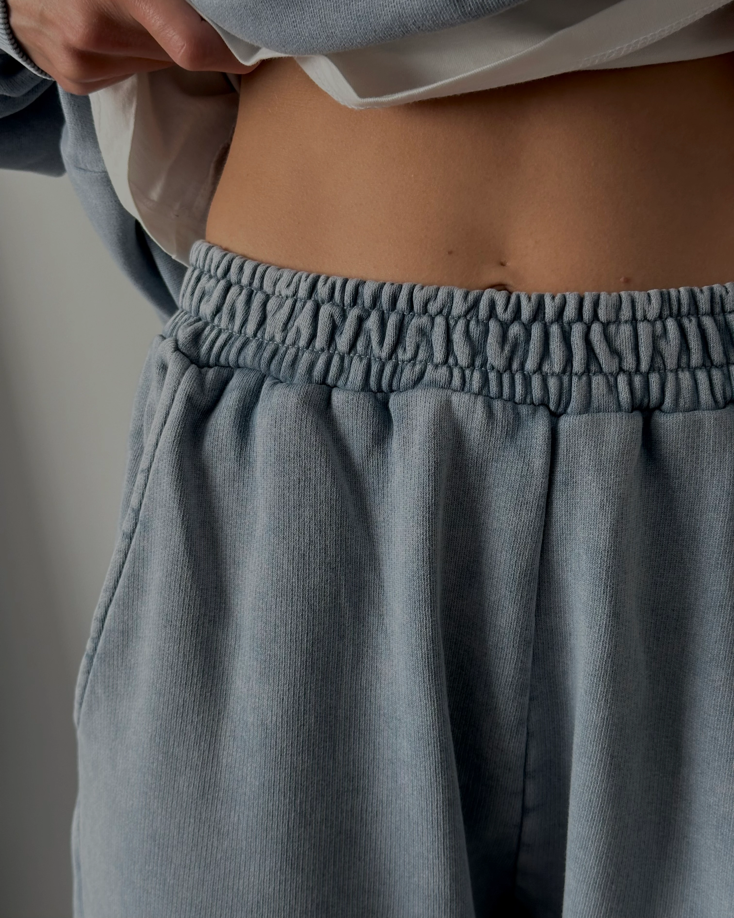 Unisex Yıkamalı Oversize 3 İplik Eşofman Takımı - Yıkamalı Mavi