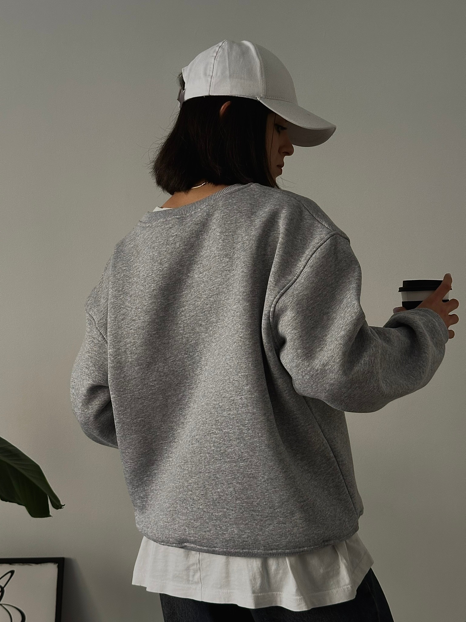 Oversize Kadın Bisiklet Yaka Basic Sweatshirt - Gri