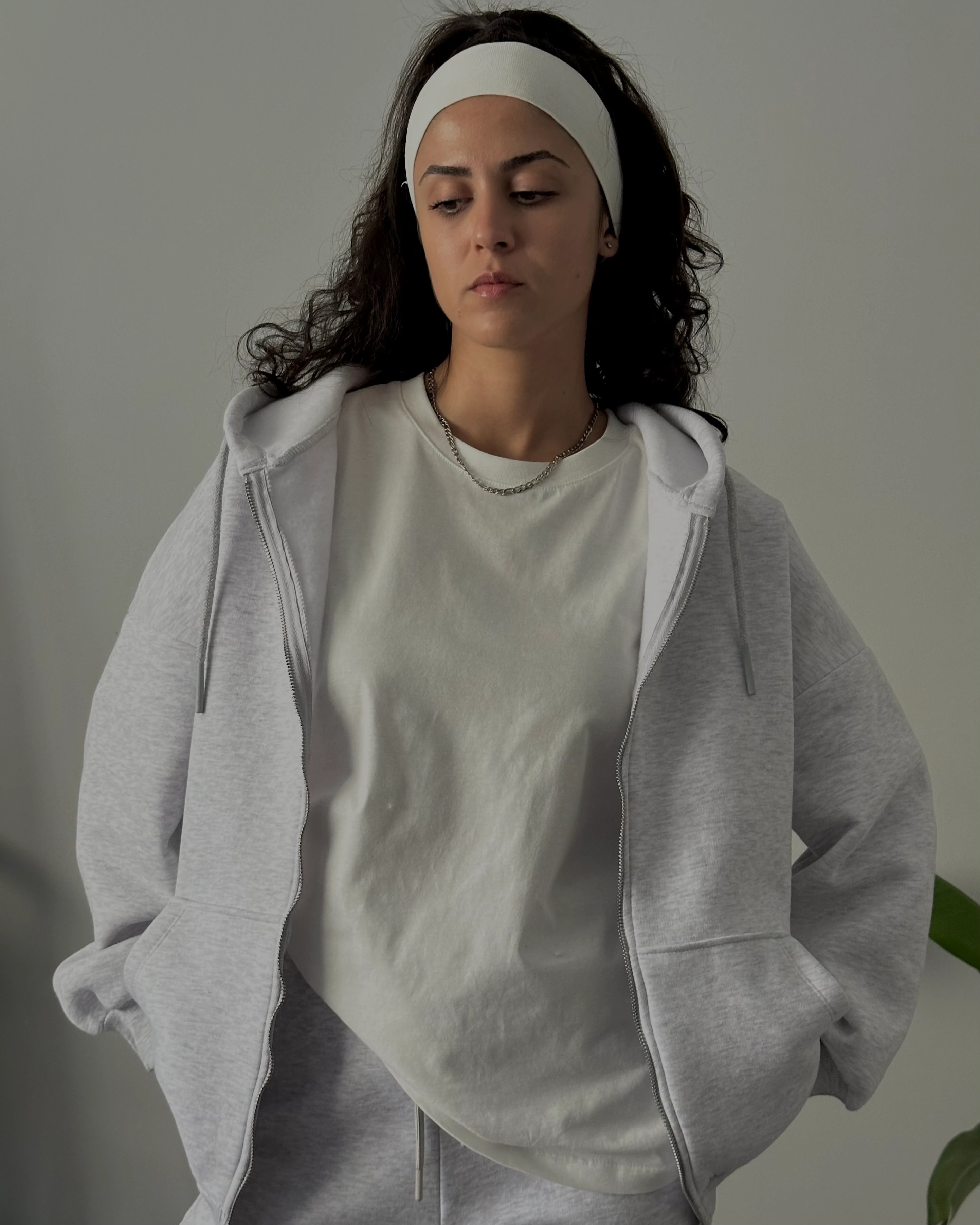 Fermuarlı Kapüşonlu Oversize Sweatshirt - Gri