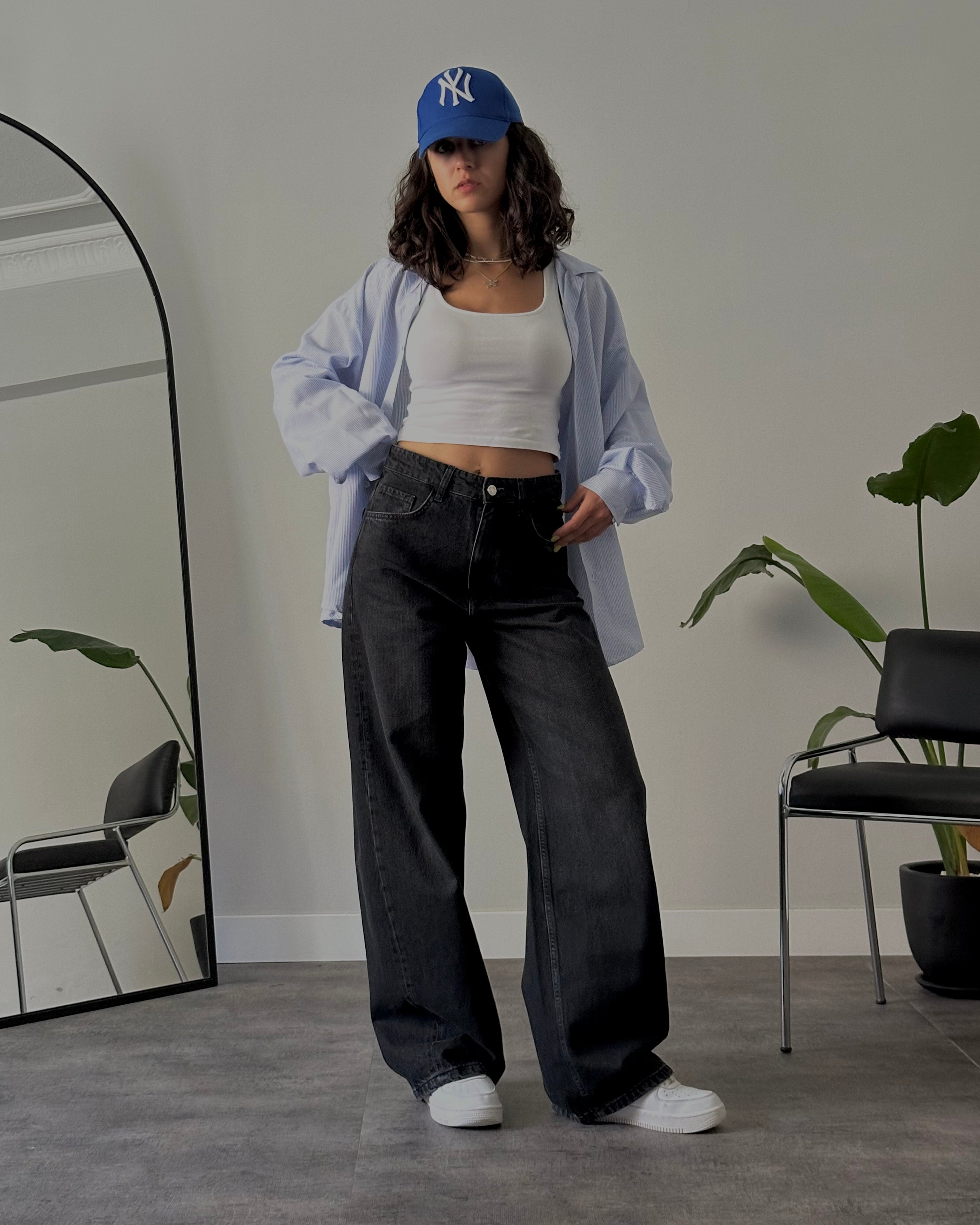 Yüksek Bel Siyah Baggy Jean
