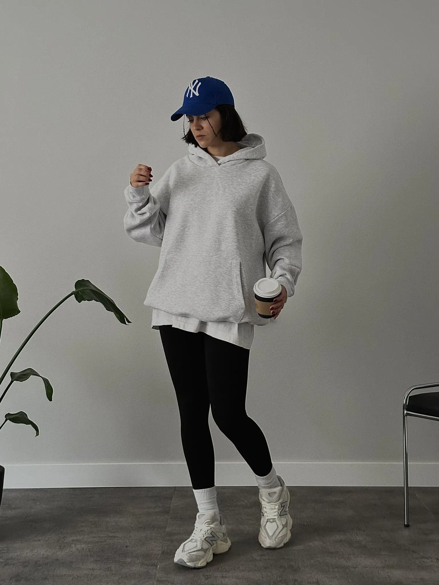 Oversize Kadın Kapüşonlu Sweatshirt - Gri