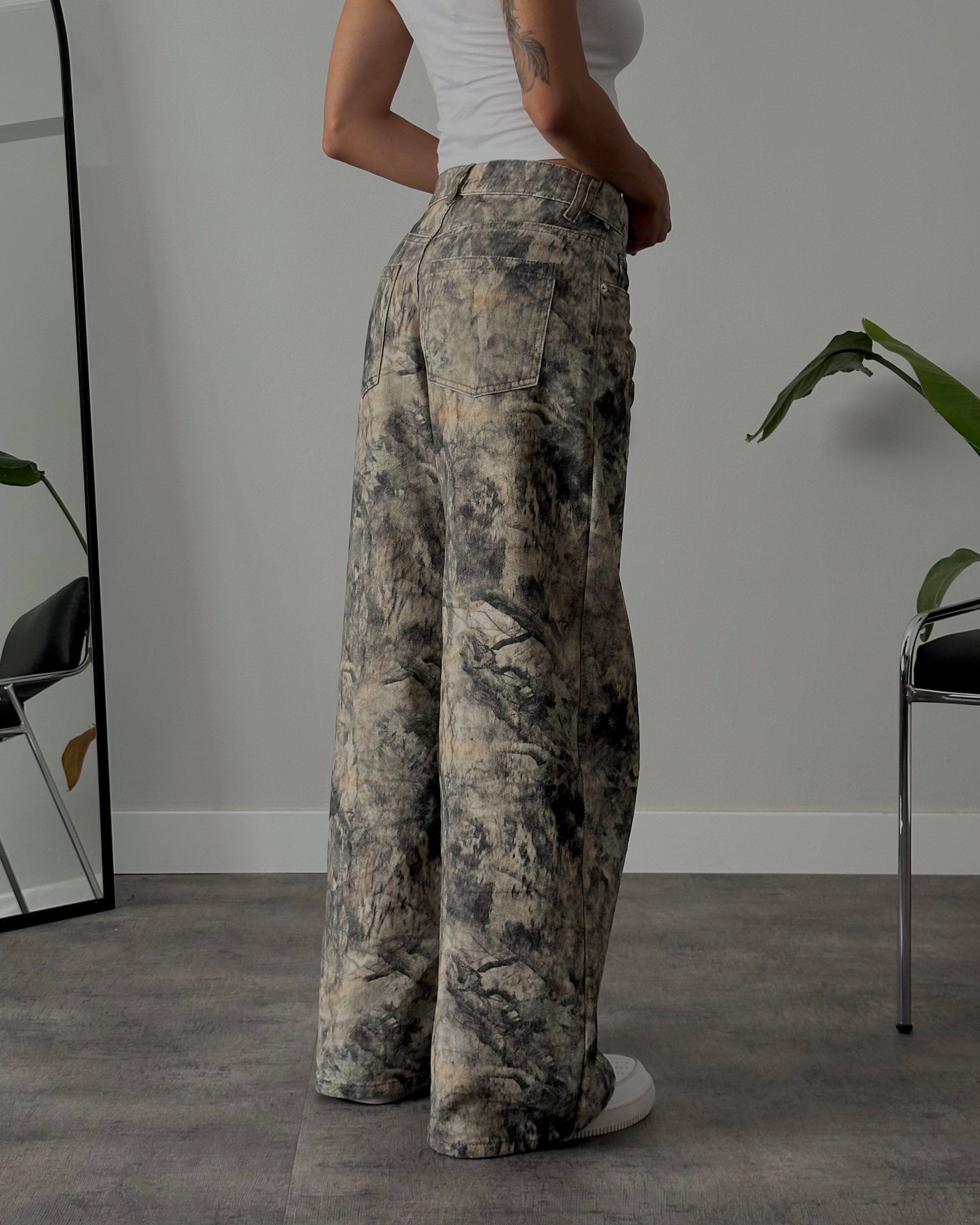 Baskılı Düşük Bel Baggy Fit Pantolon