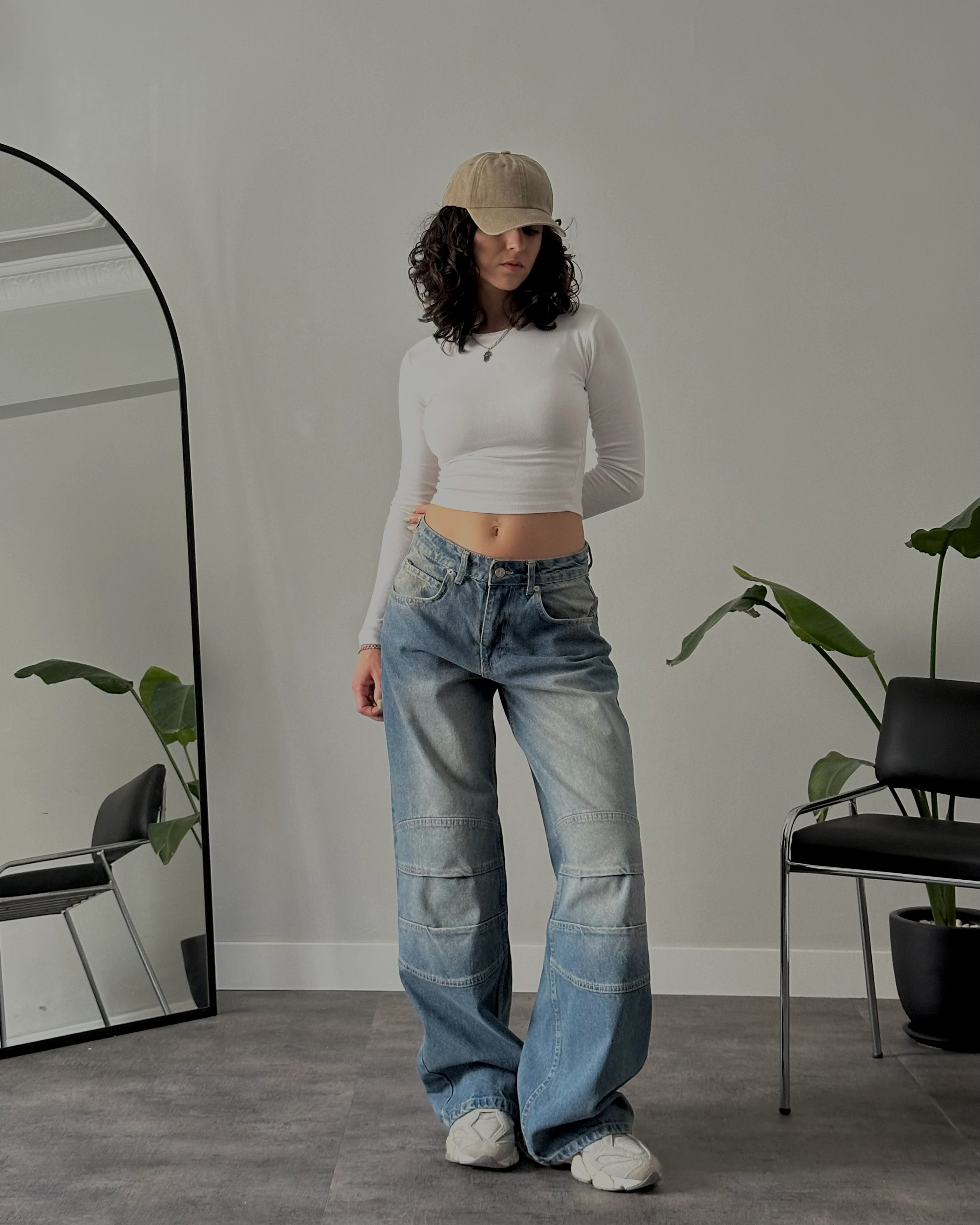 Yüksek Bel Mavi Dizi Pileli Ultra Baggy Vintage Jean