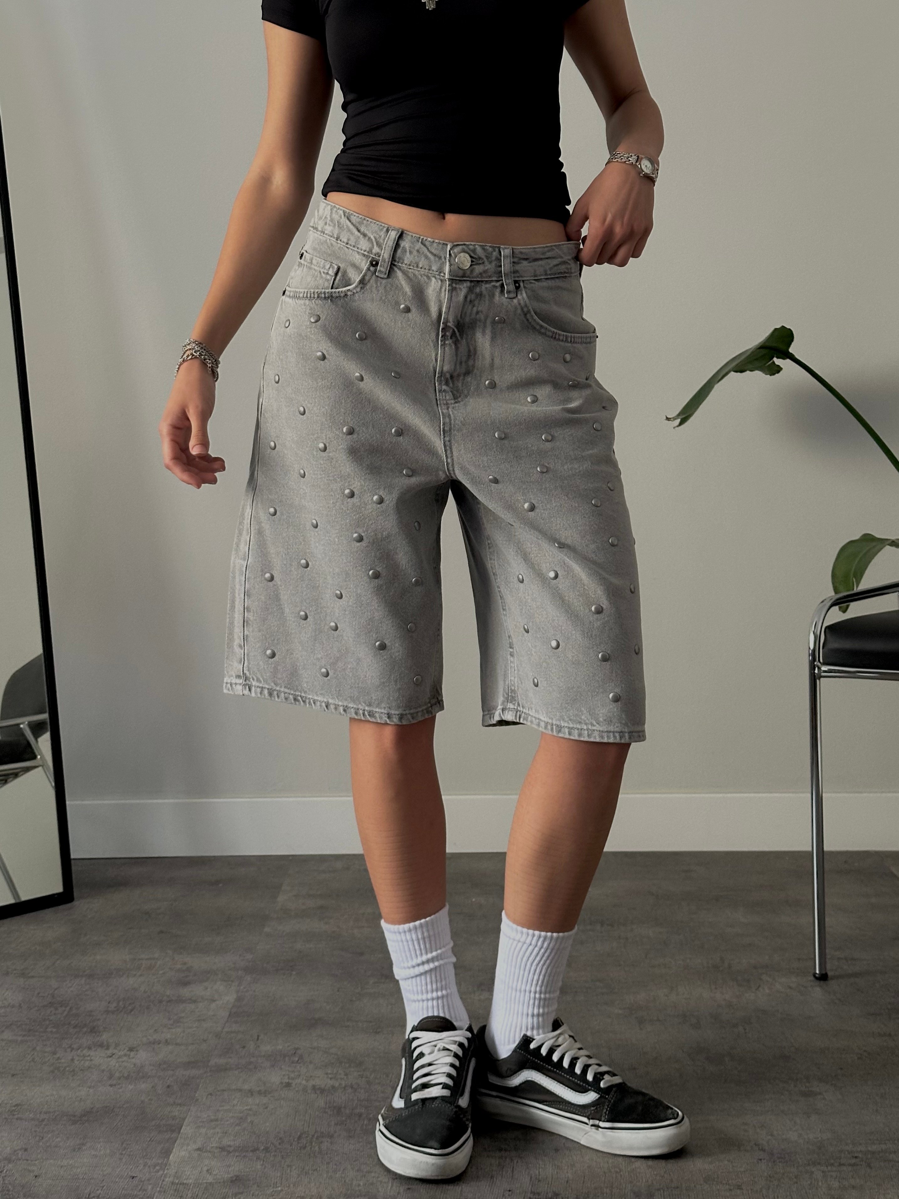 Relaxed Fit Zımbalı Jort Denim Bermuda