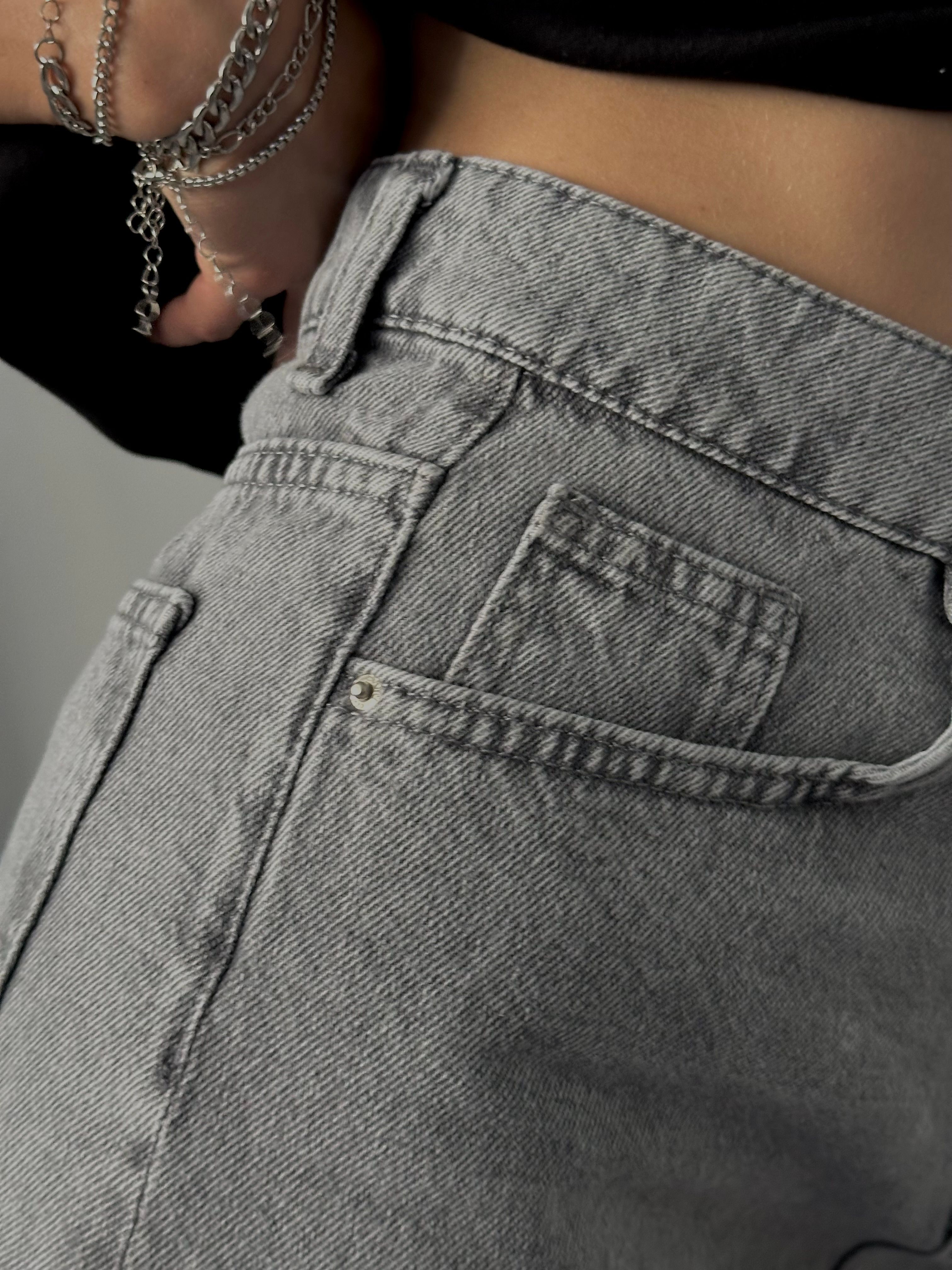 Vintage Gri Yüksek Bel Mom Denim Şort