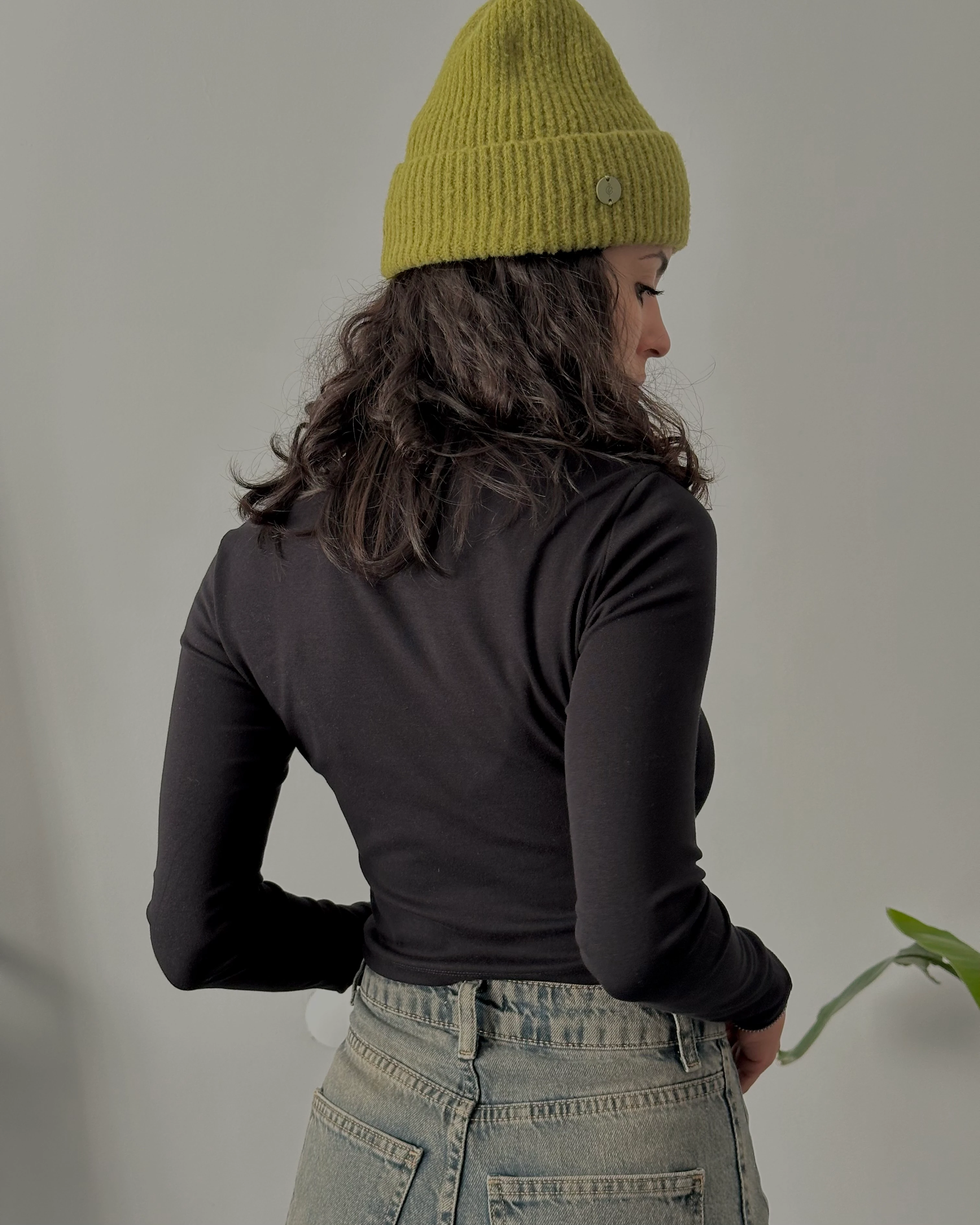 Bisiklet Yaka Uzun Kollu Crop Body