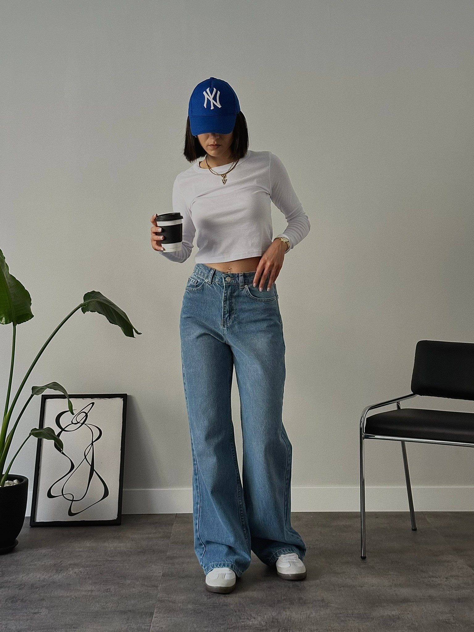 Yüksek Bel Yıkamalı Extra Wide Leg Jean - Mavi Denim