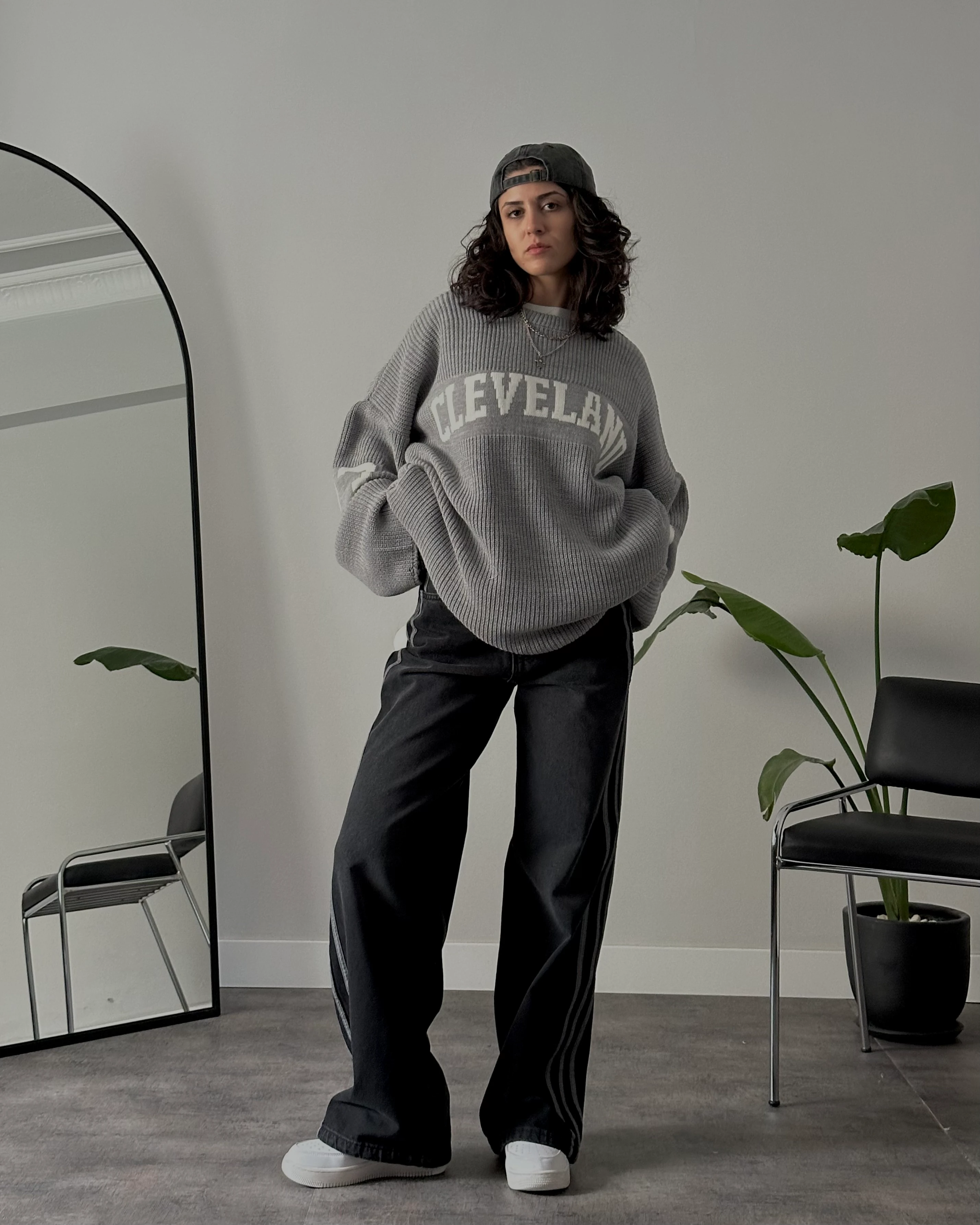 Yüksek Bel Siyah Şerit Detaylı Vintage Baggy Jean