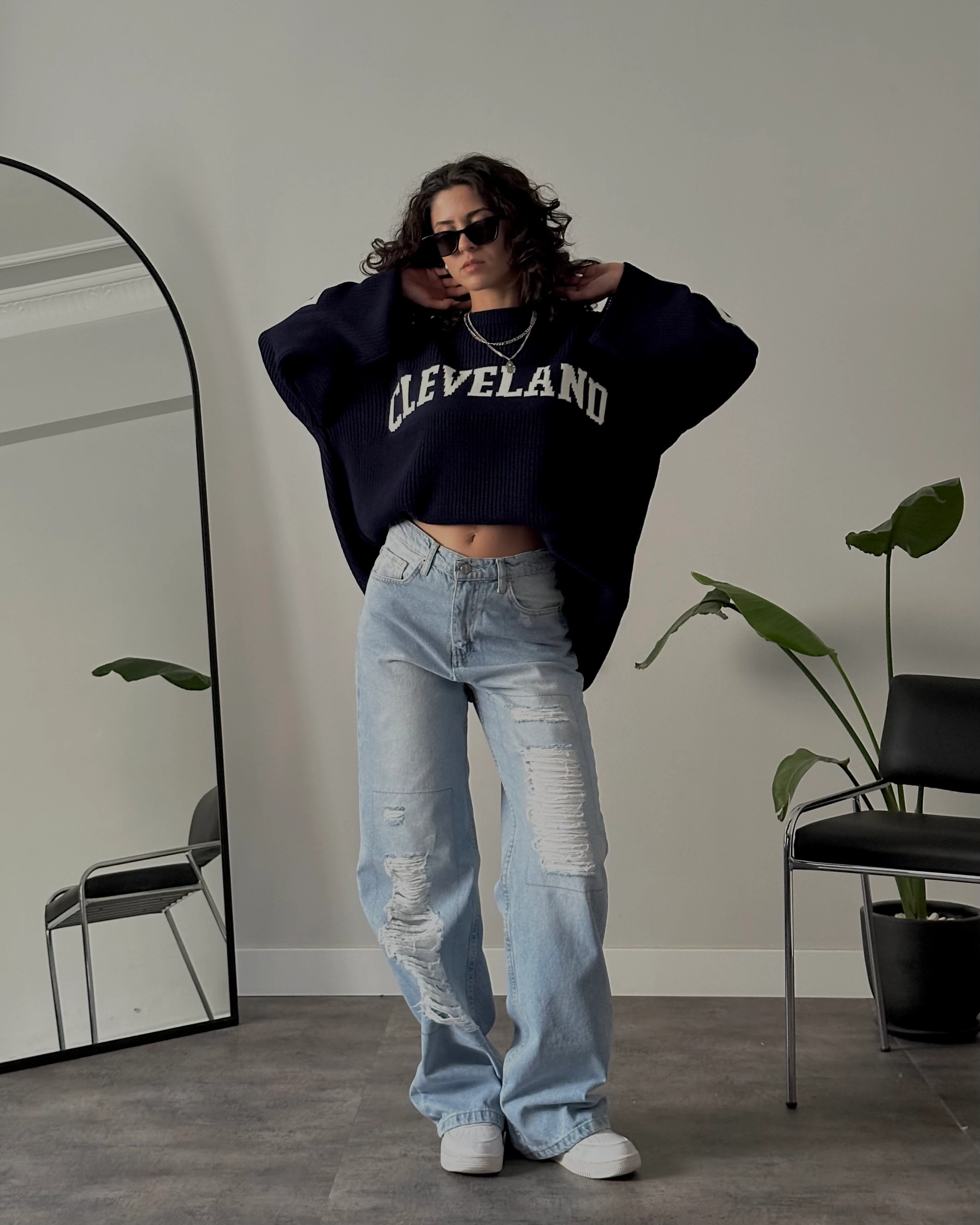 Yüksek Bel Aşırı Yırtık Baggy Jean