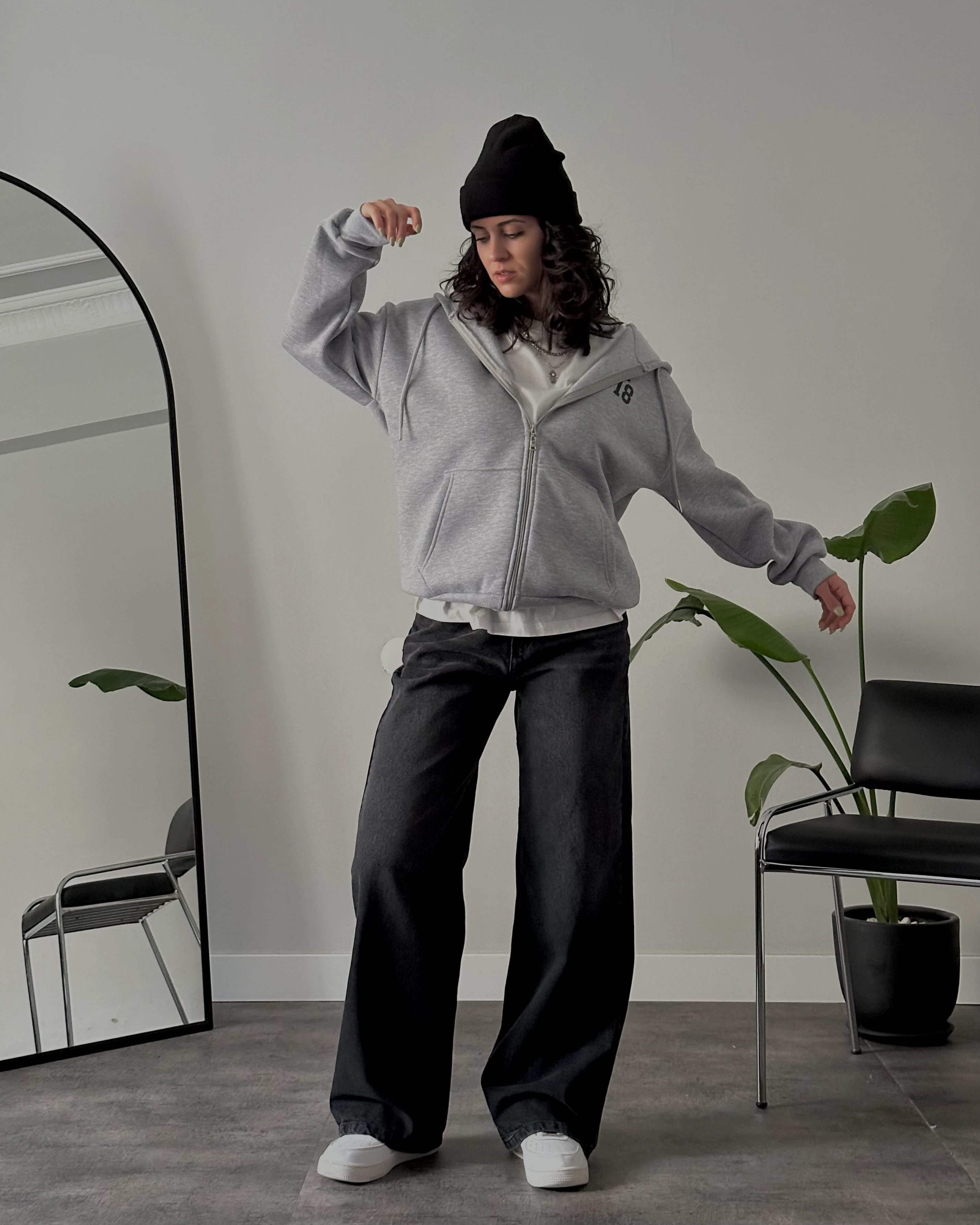 Unisex Yüksek Bel Yıkamalı Retro Baggy Jean