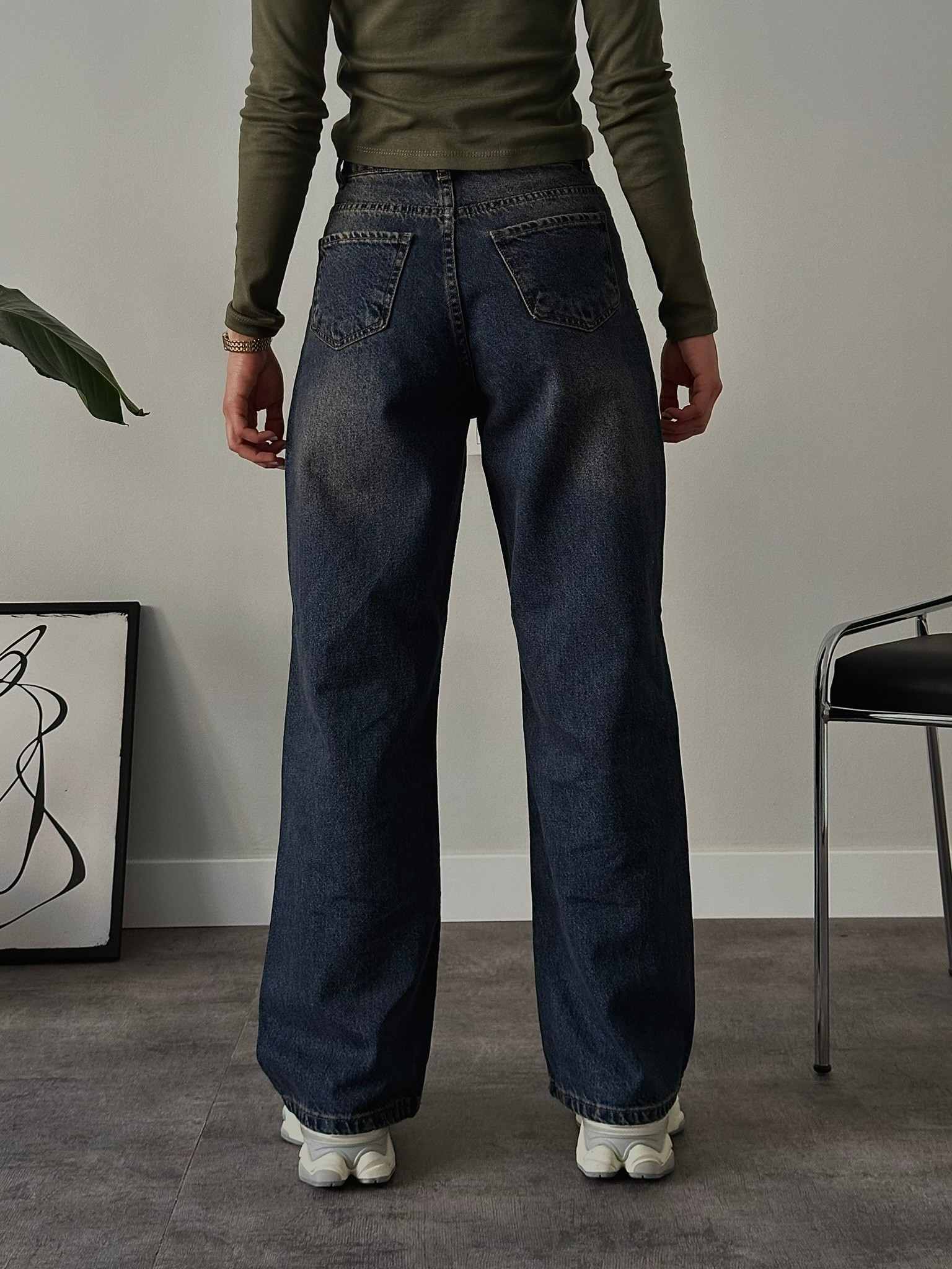 Yüksek Bel Yıkamalı Extra Wide Leg Jean - Lacivert Denim