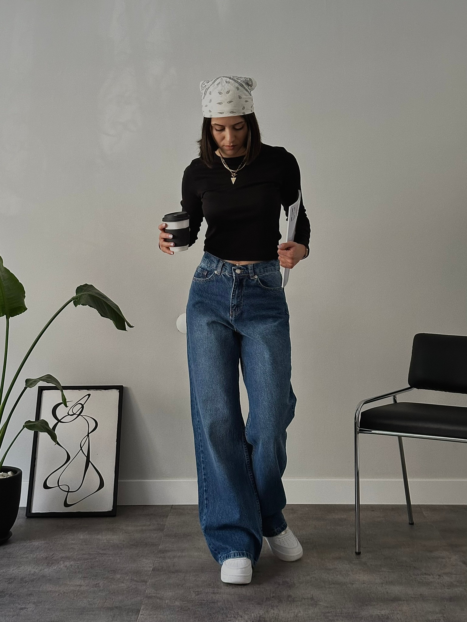 Yüksek Bel Yıkamalı Extra Wide Leg Jean - Koyu Mavi Denim