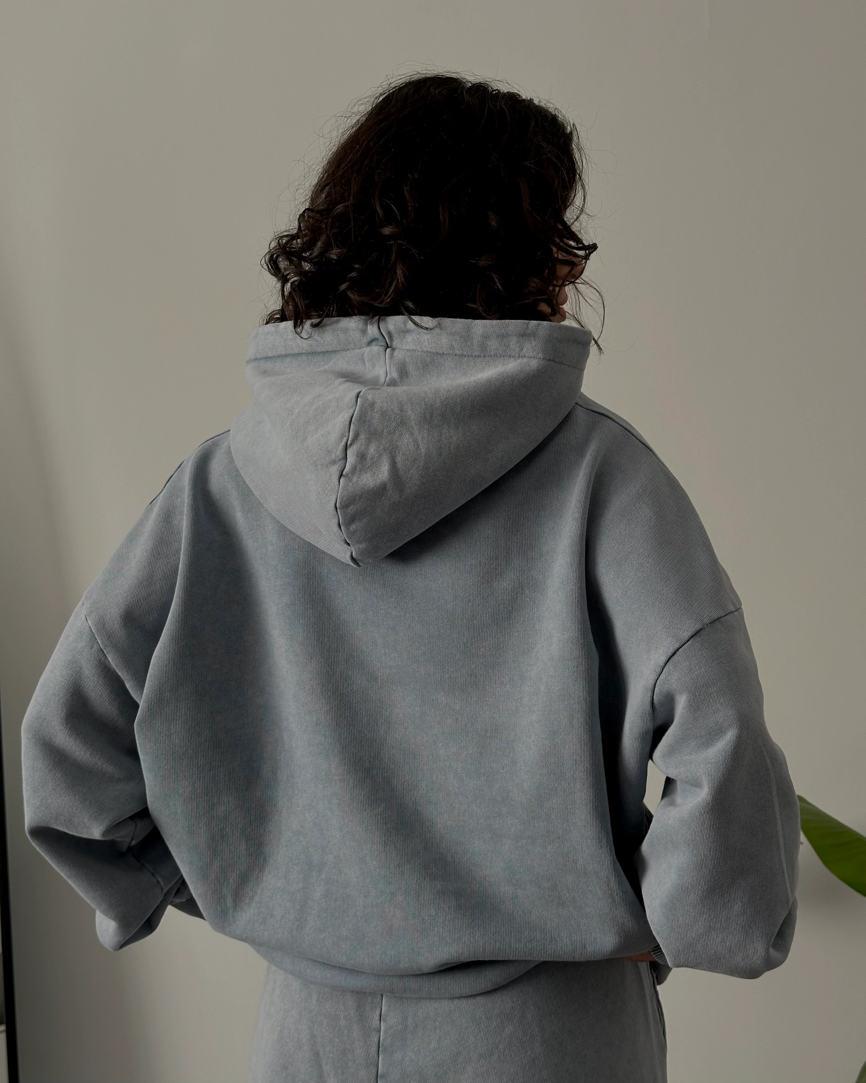 Unisex Yıkamalı Oversize 3 İplik Eşofman Takımı - Yıkamalı Mavi