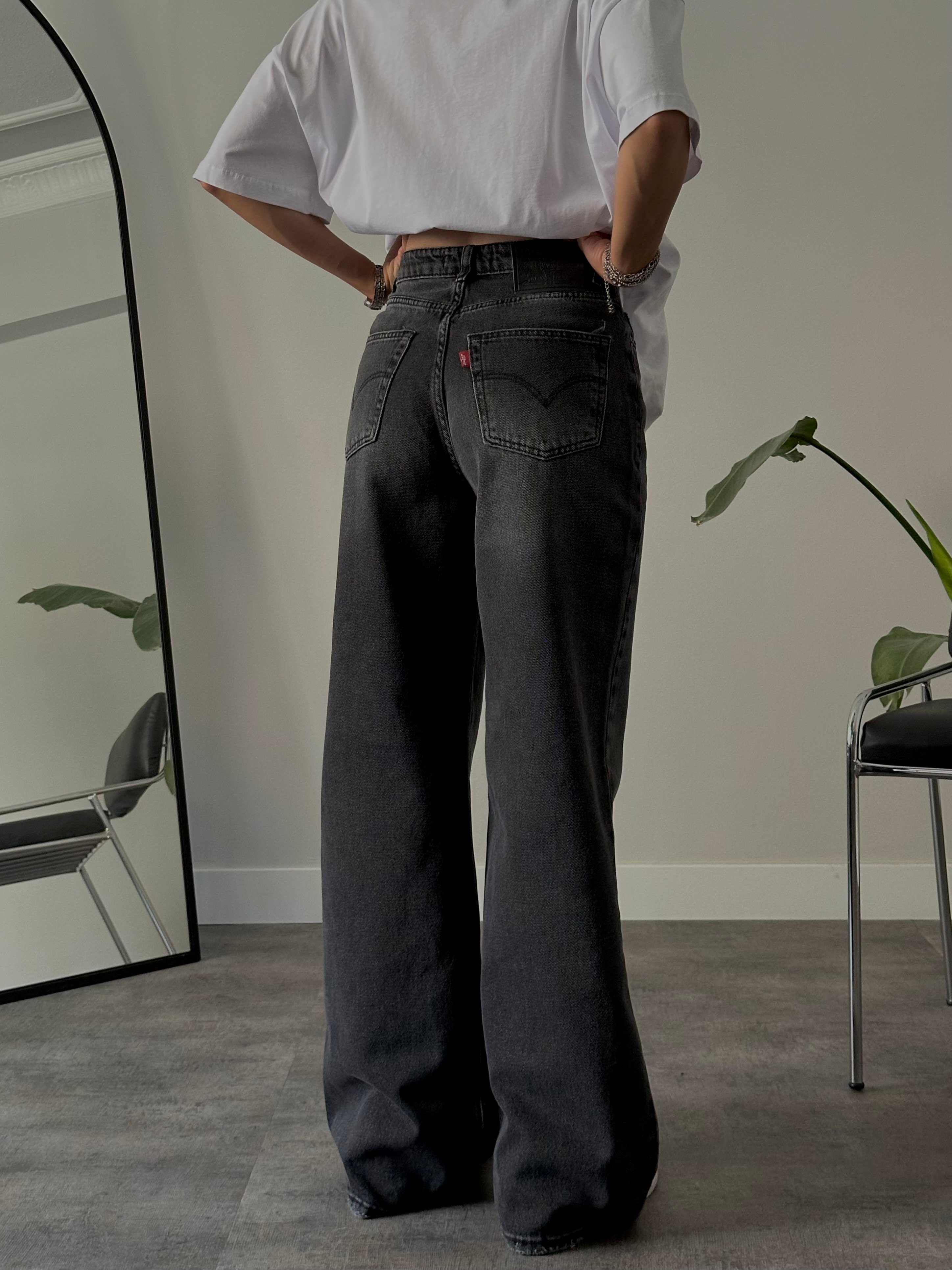 Yüksek Bel Wide Leg Yıkamalı Jean