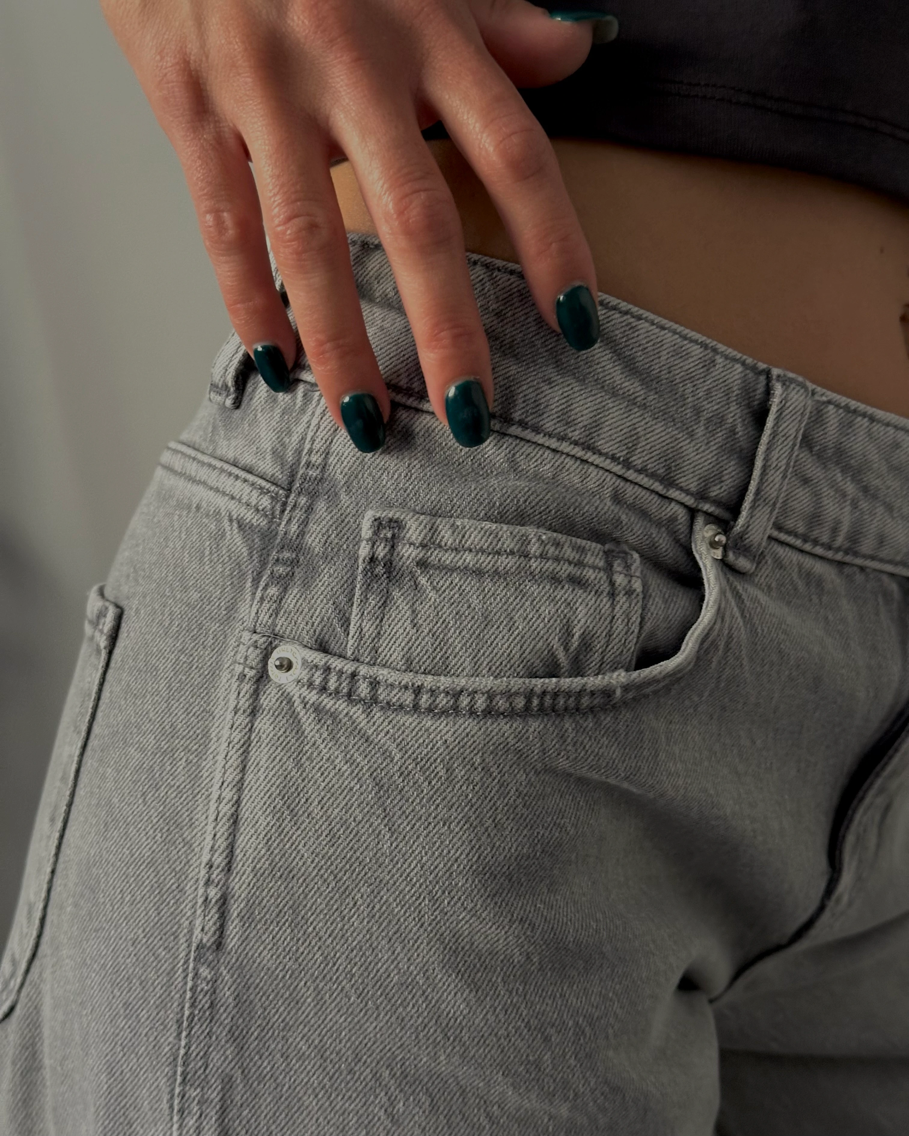 90's Düşük Bel Straight Jean - Gri Denim