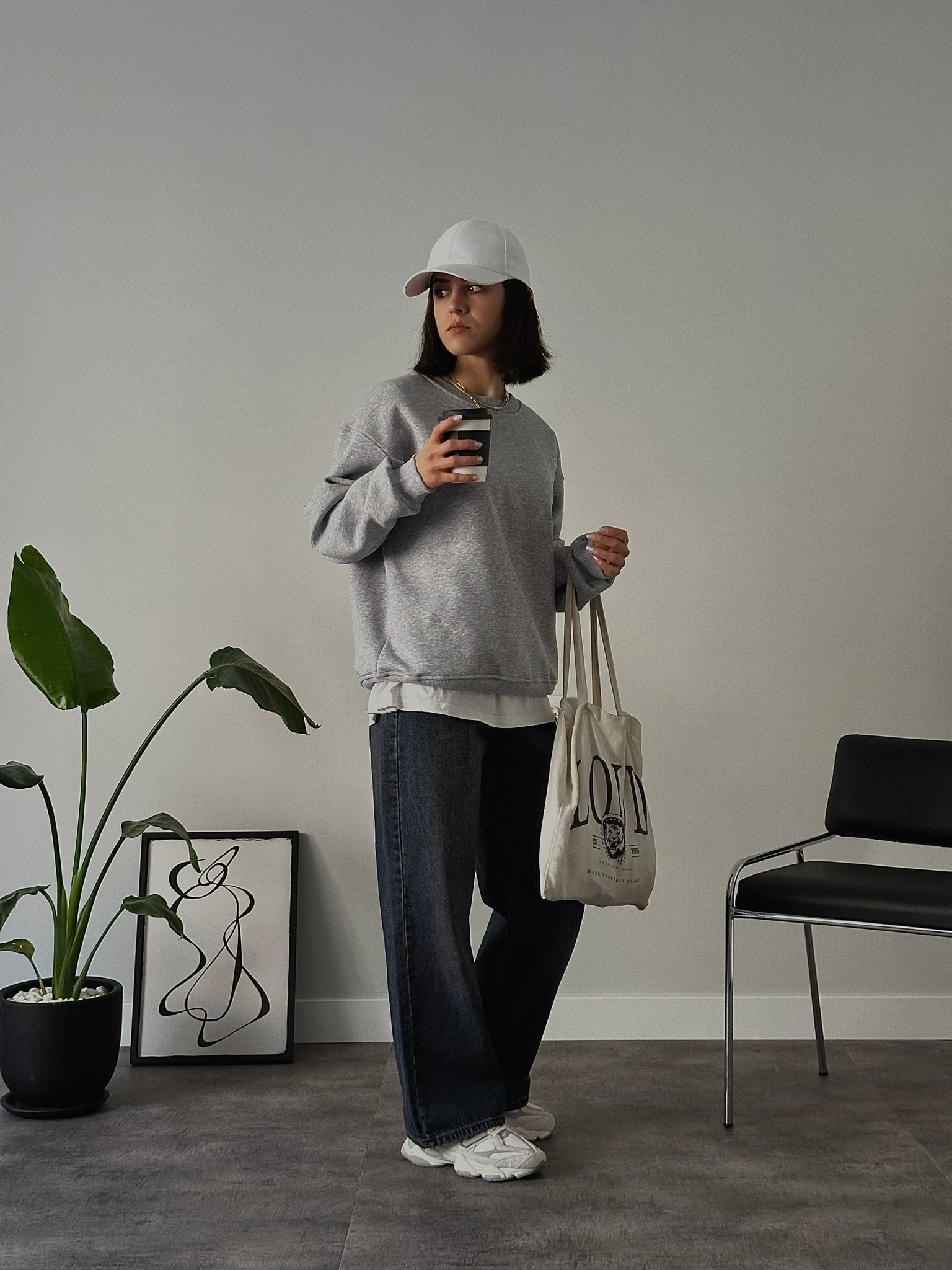 Oversize Kadın Bisiklet Yaka Basic Sweatshirt - Gri