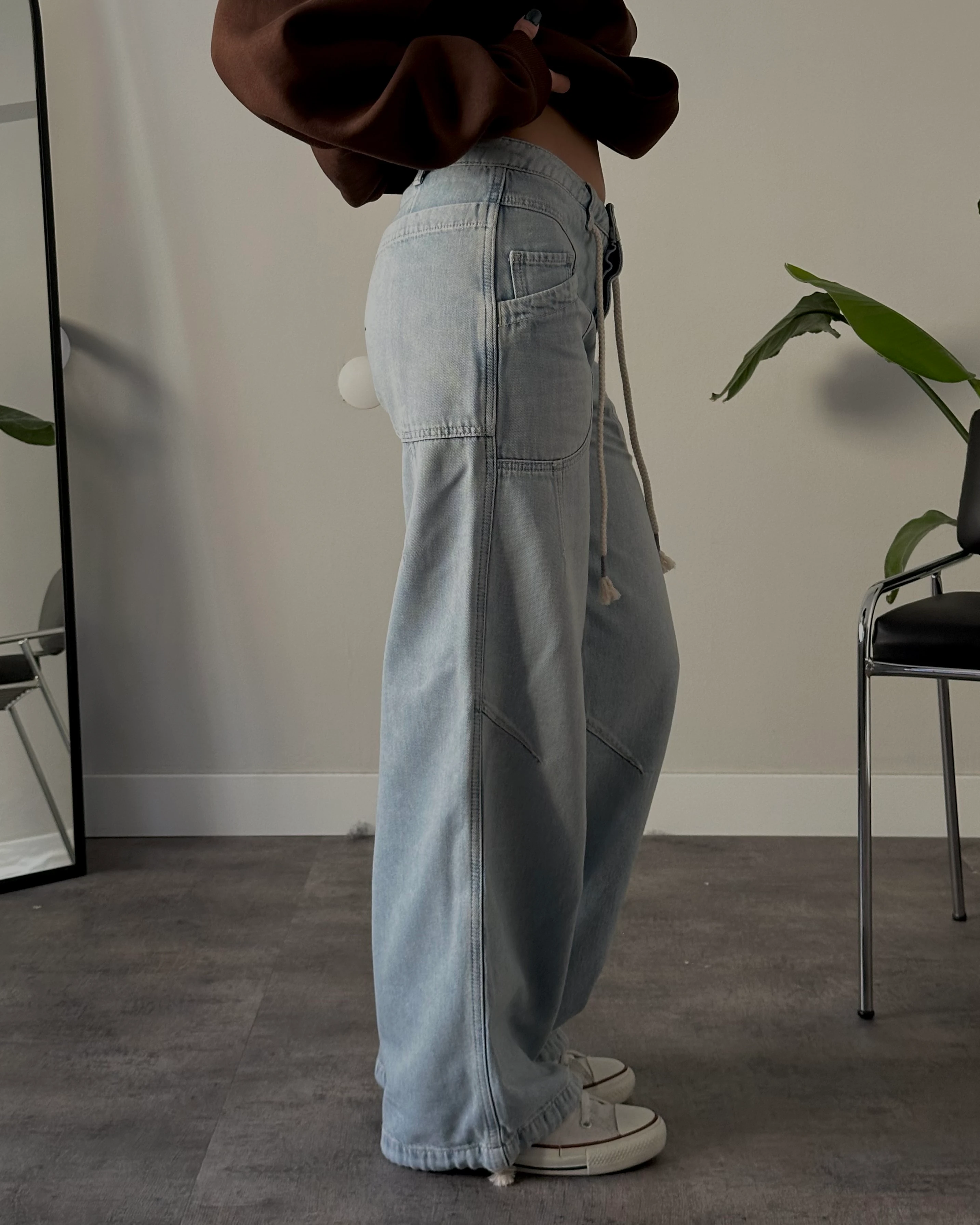 Orta Bel Relaxed Büzgülü Paça Jean - (Hatalı Ürün)