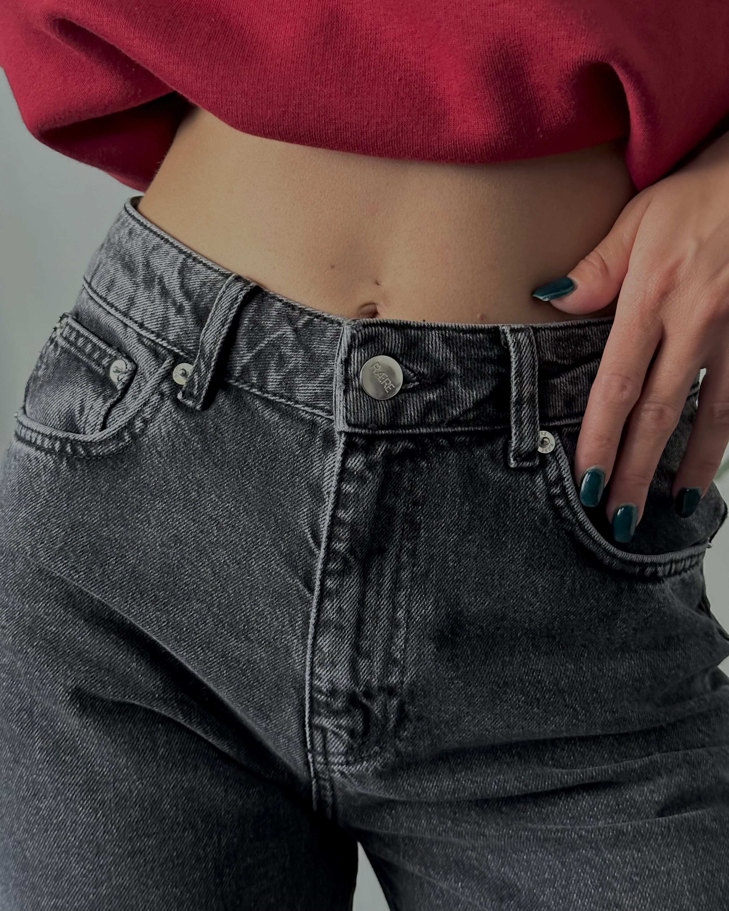 Yüksek Bel Koyu Gri Wide Leg Jean