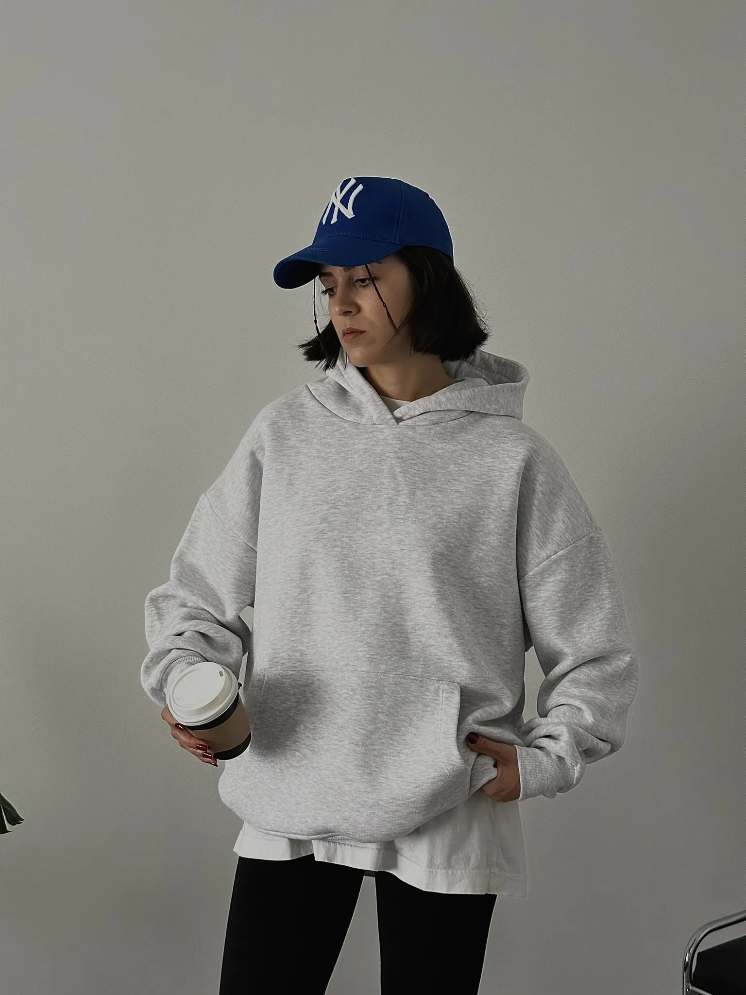 Oversize Kadın Kapüşonlu Sweatshirt - Gri