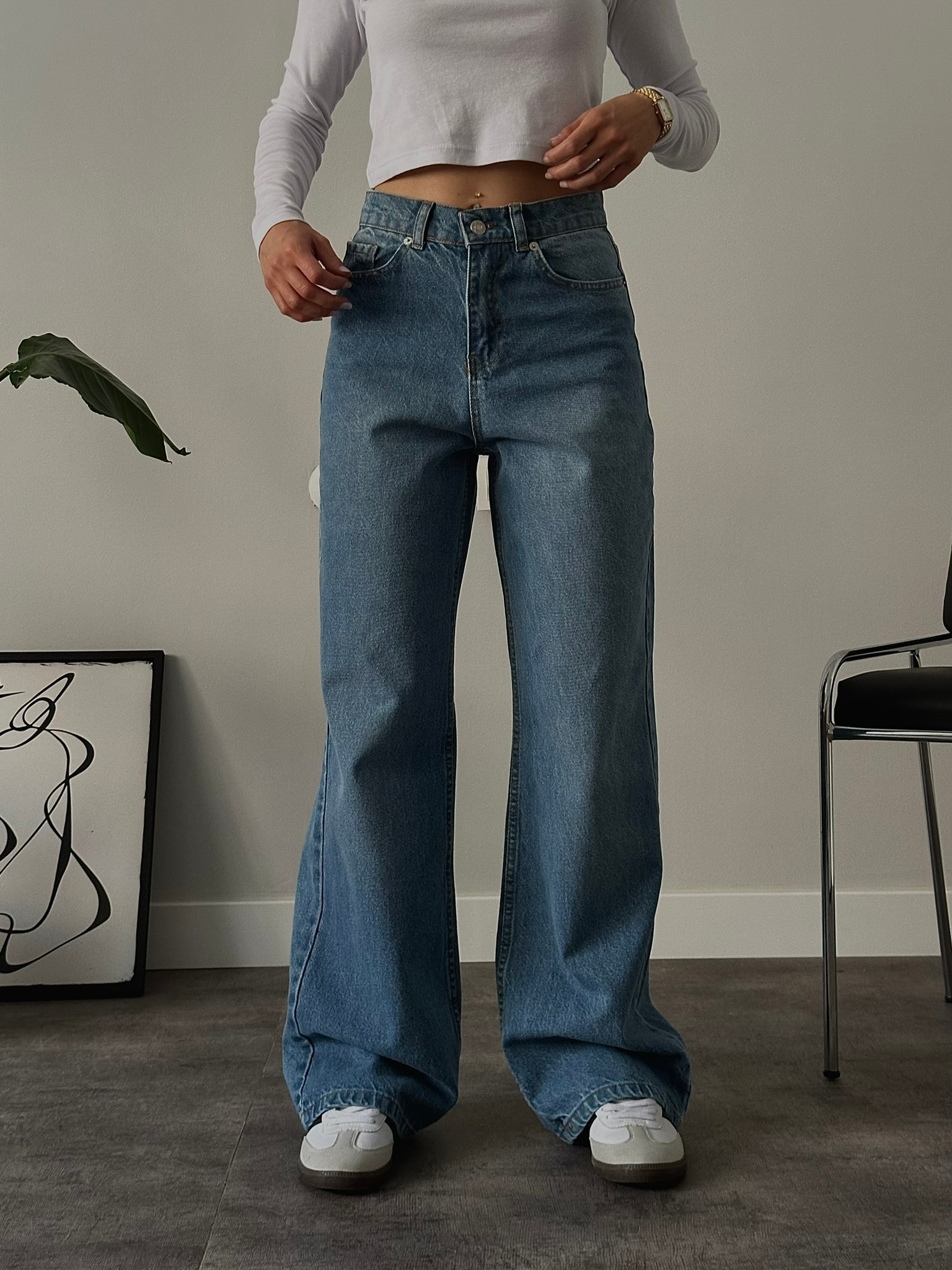 Yüksek Bel Yıkamalı Extra Wide Leg Jean