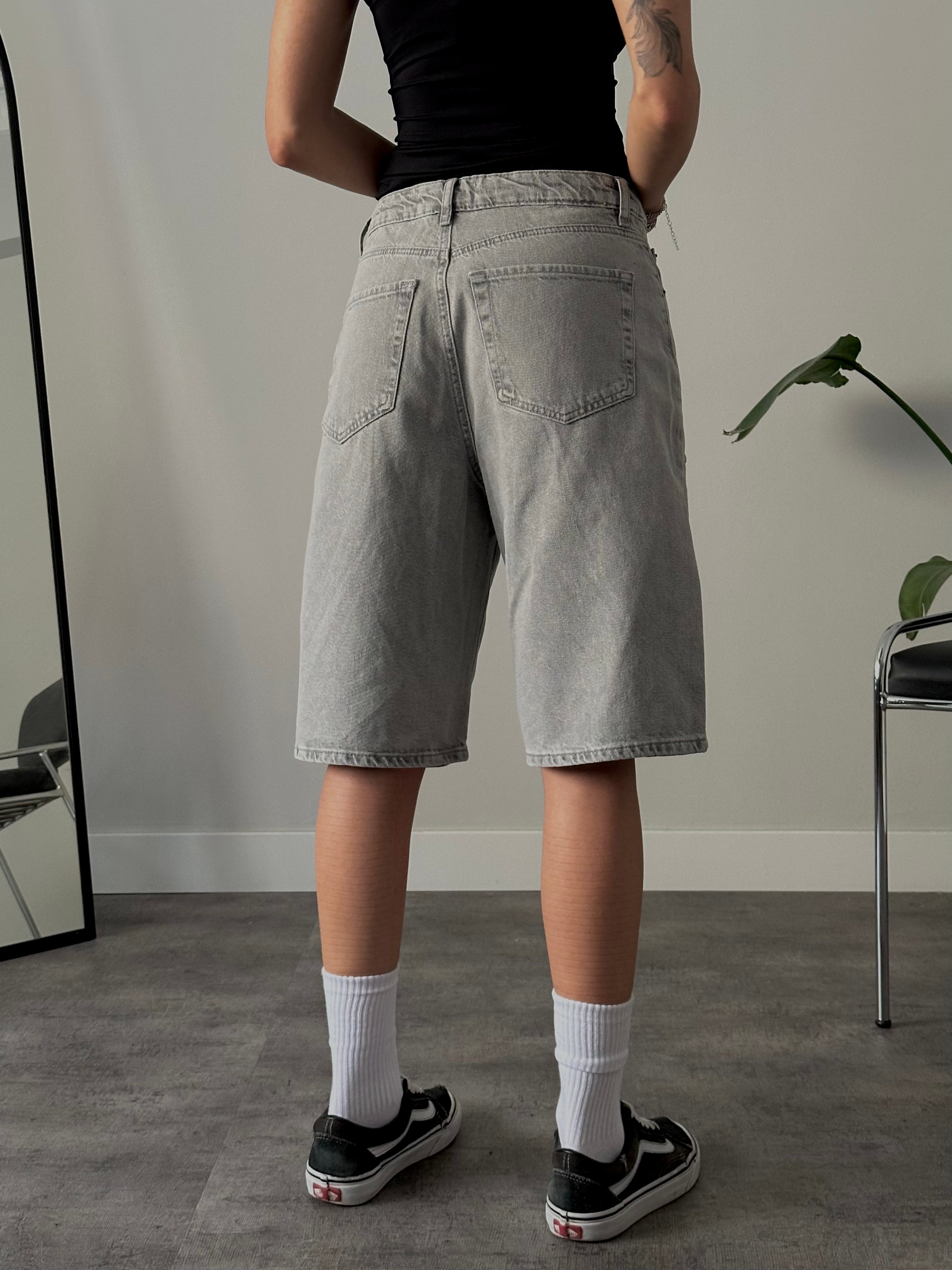 Relaxed Fit Zımbalı Jort Denim Bermuda
