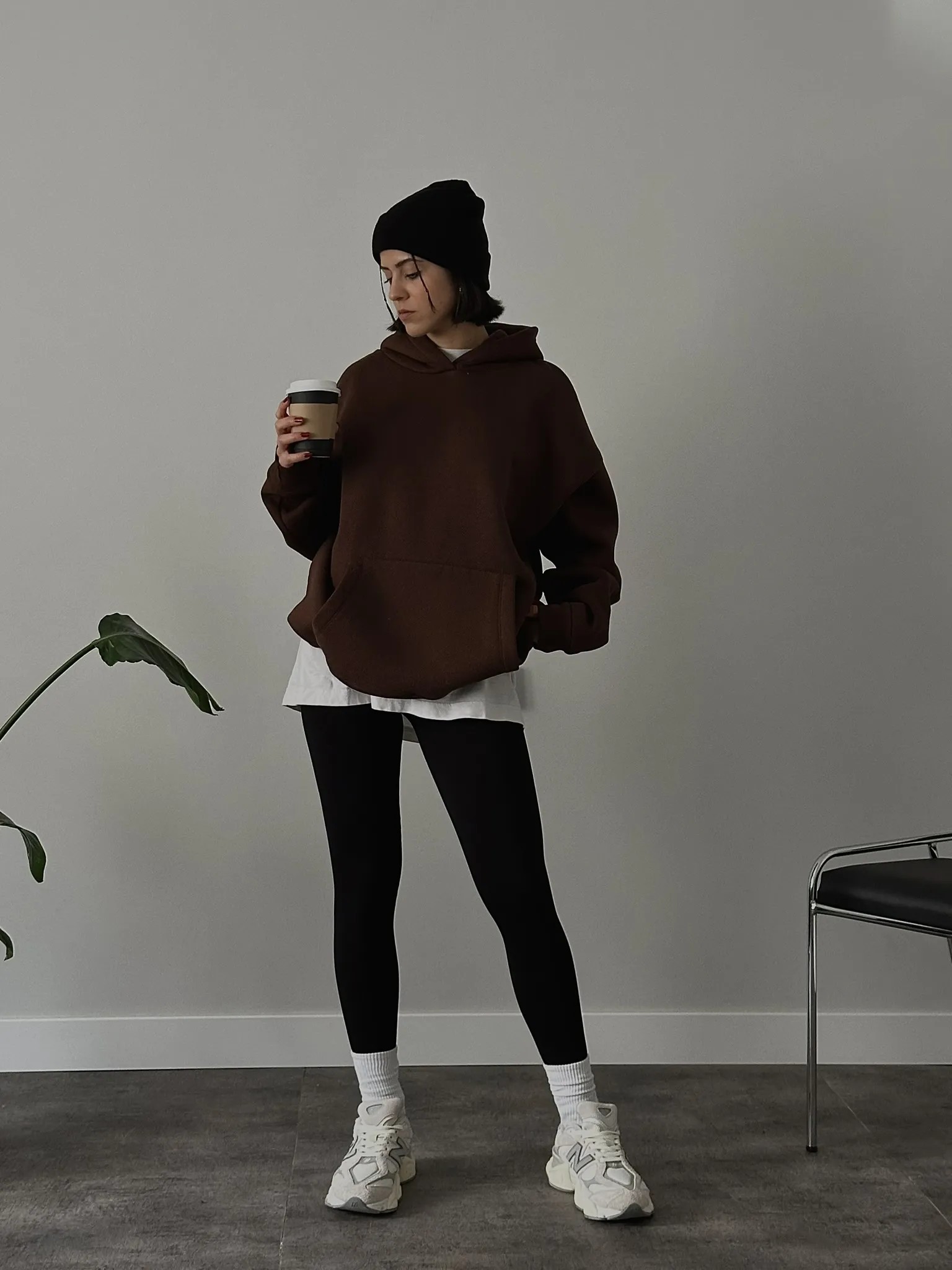 Oversize Kadın Kapüşonlu Sweatshirt - Kahverengi