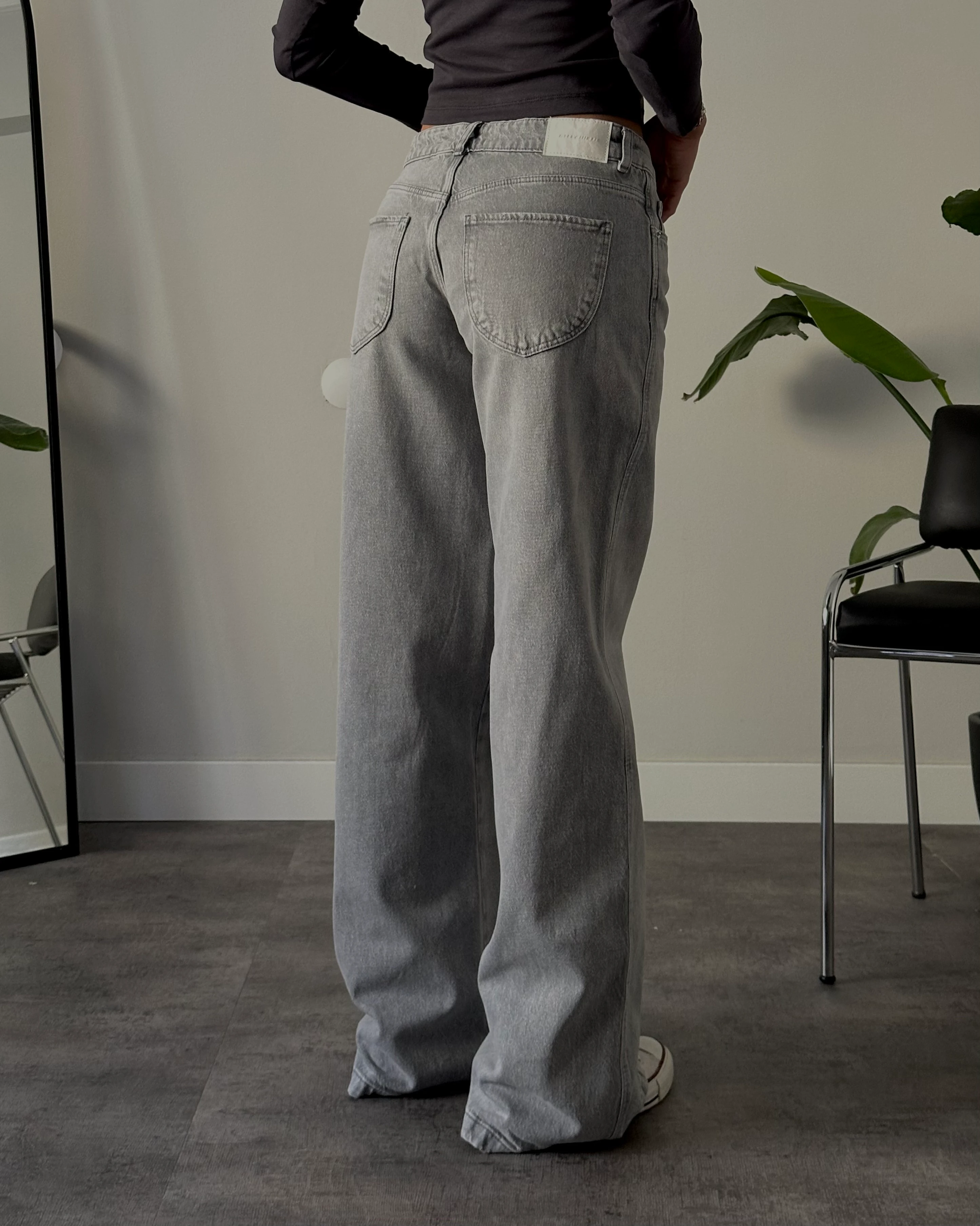 90's Düşük Bel Straight Jean - Gri Denim