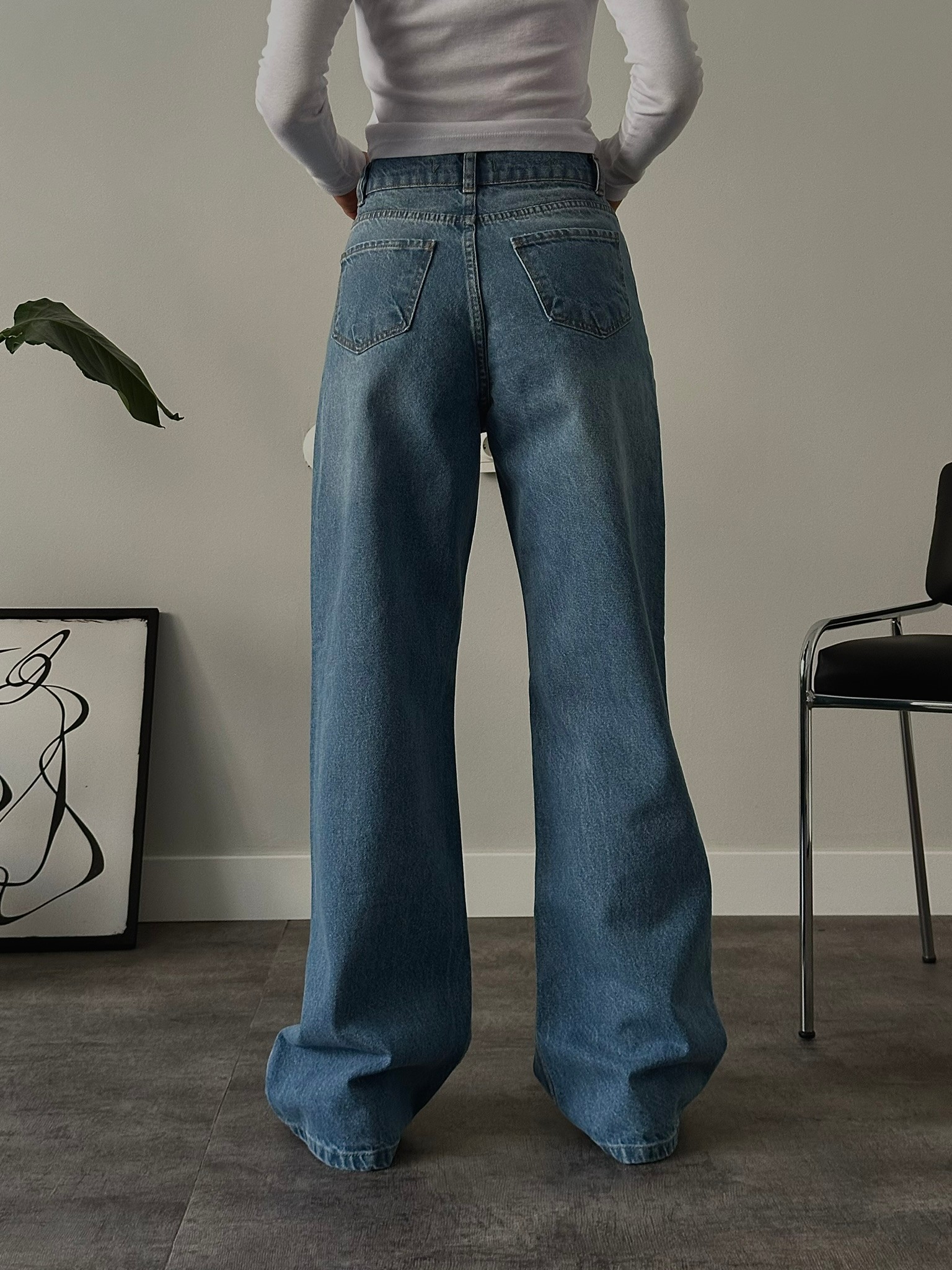 Yüksek Bel Yıkamalı Extra Wide Leg Jean