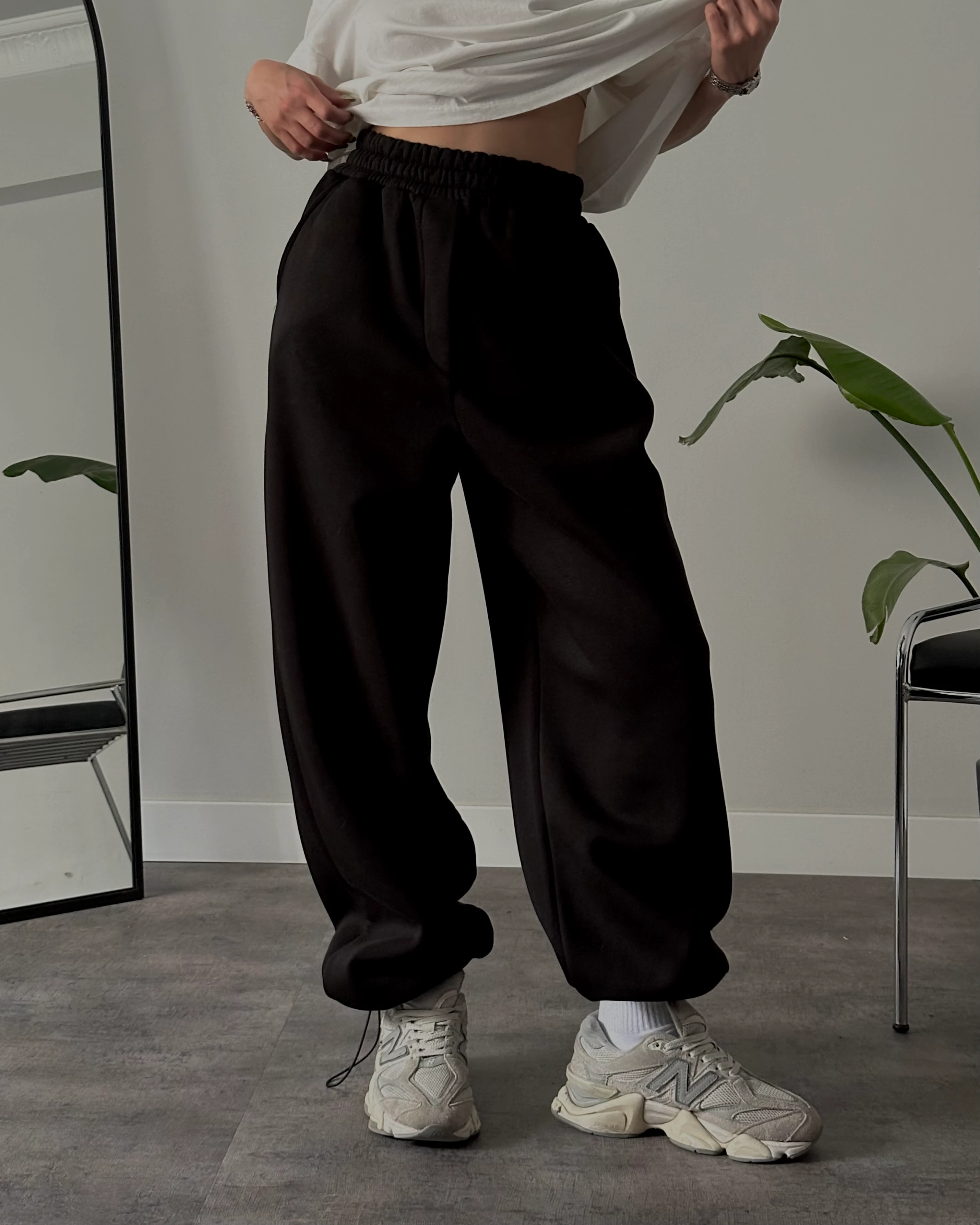 Ultra Yüksek Bel Baggy Fit Üç İplik Şardonlu Eşofman Altı