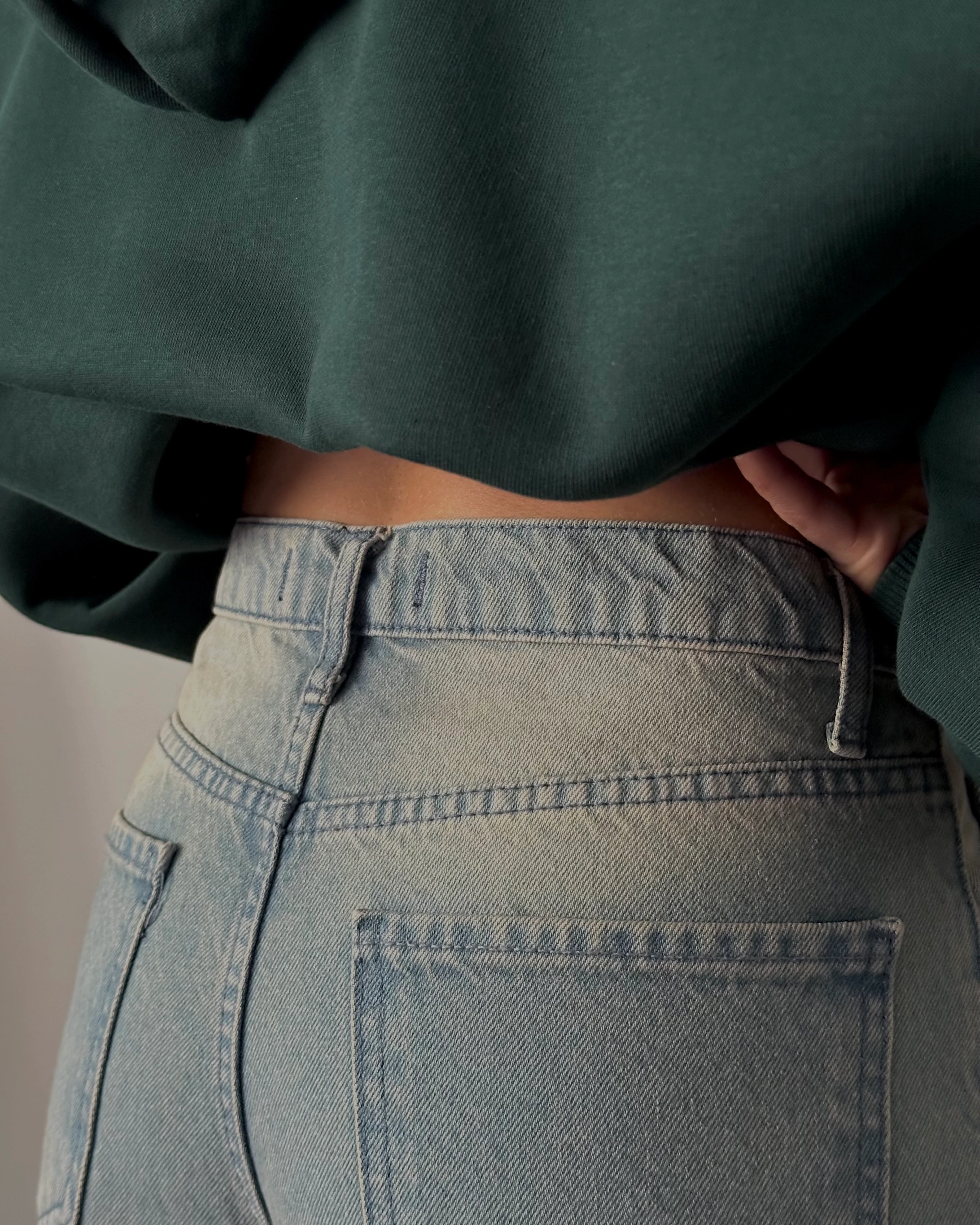 Yüksek Bel Yırtık Detaylı Mavi Vintage Baggy Fit Jean