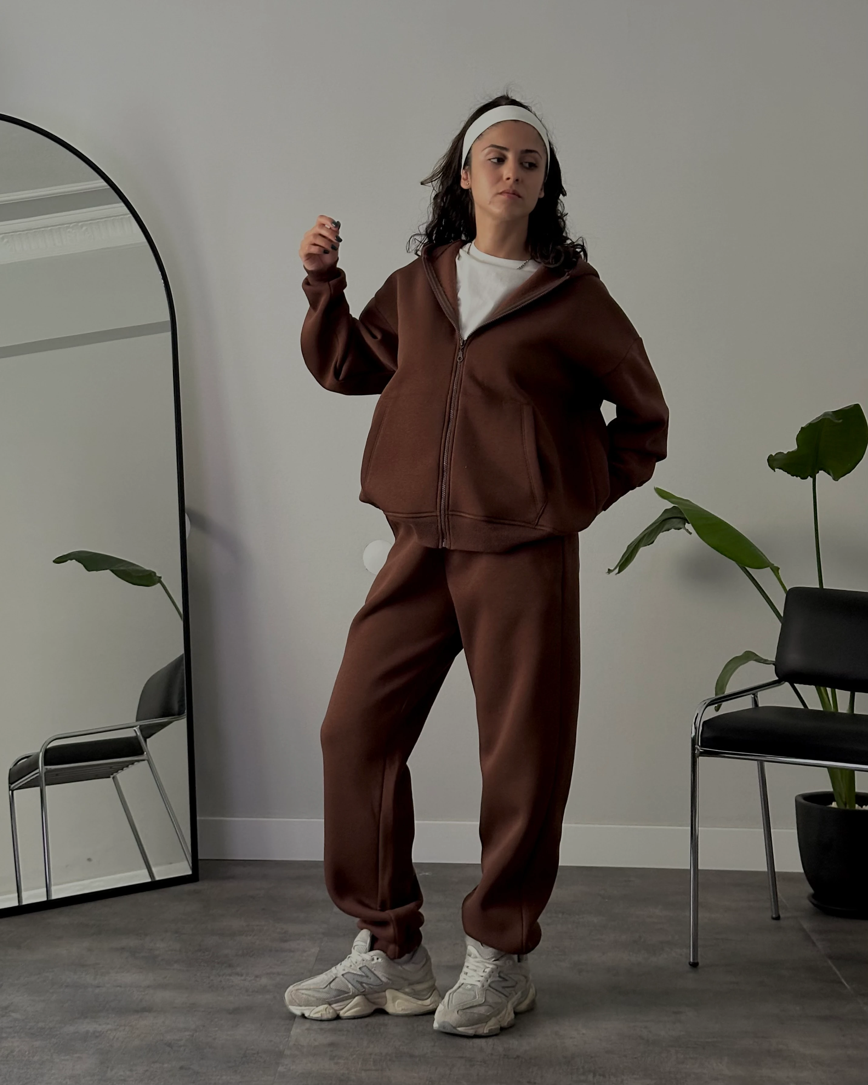 Kahverengi Üç İplik Şardonlu Eşofman Takımı