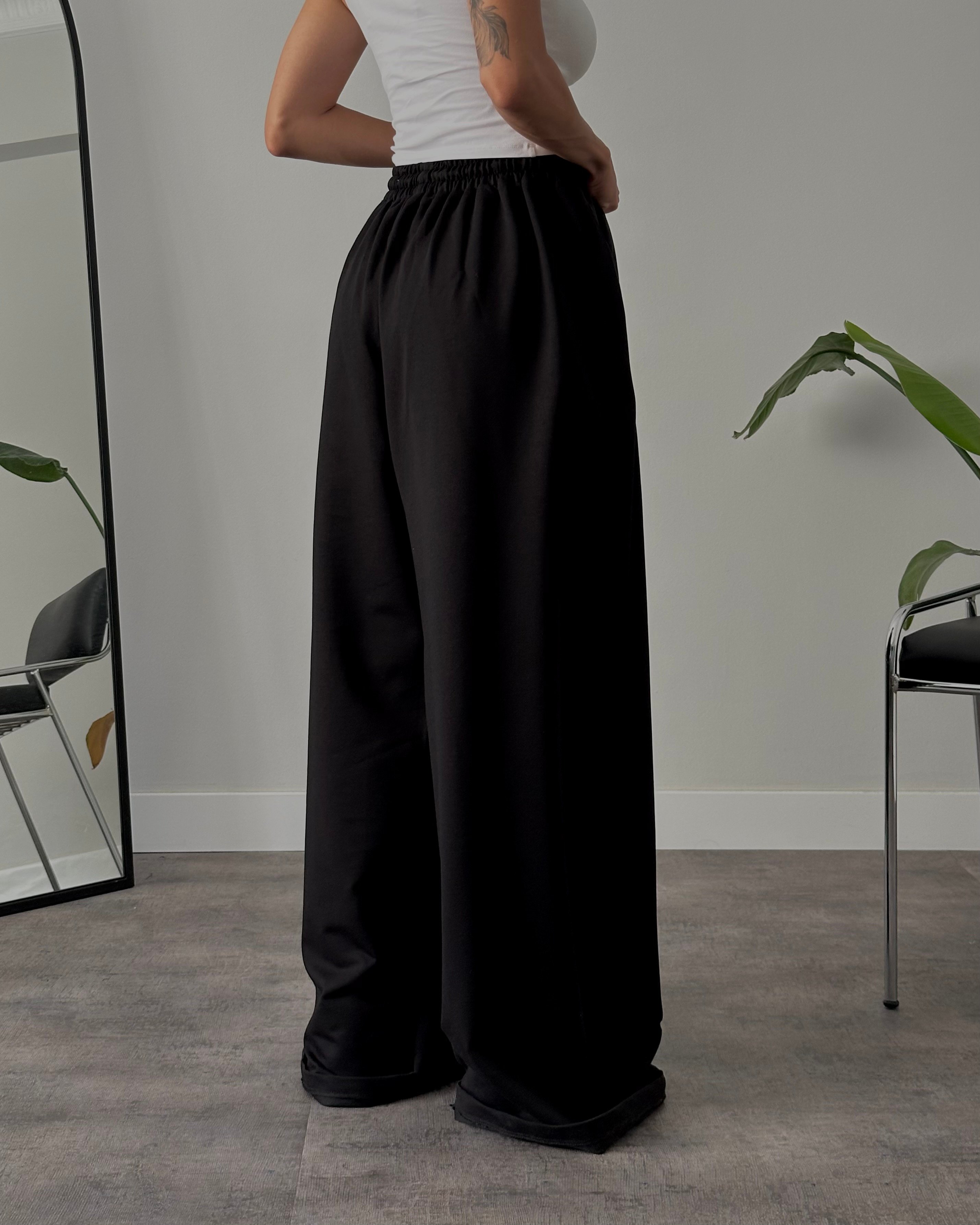 Yüksek Bel Extra Oversize Eşofman Altı - Black