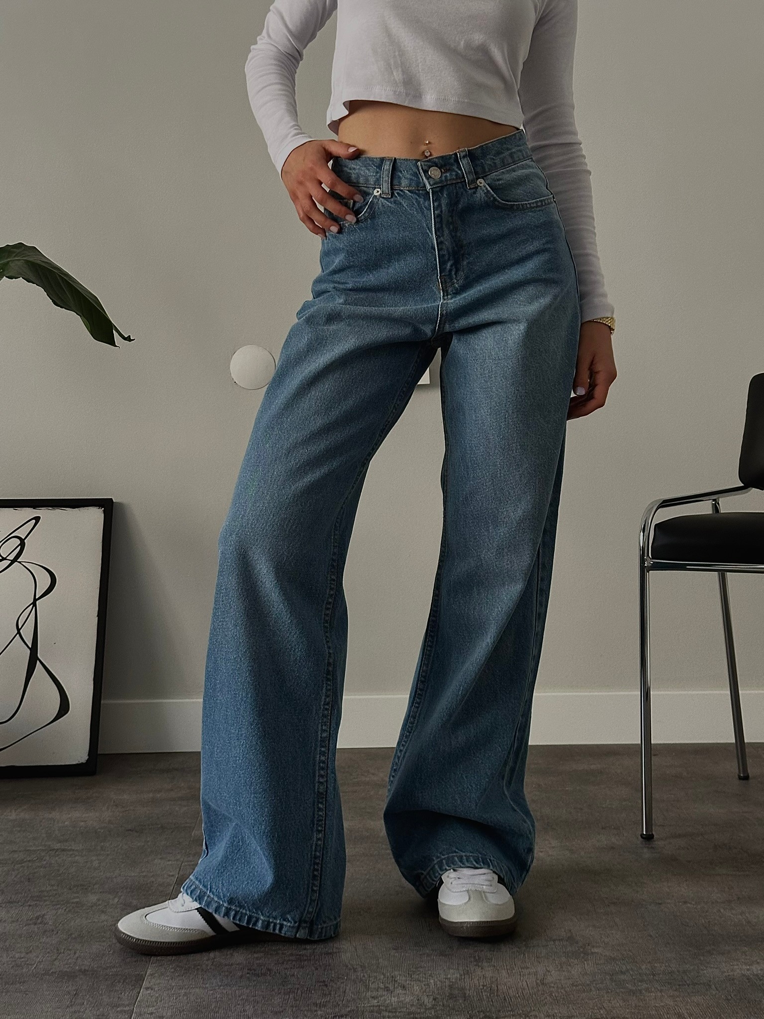 Yüksek Bel Yıkamalı Extra Wide Leg Jean