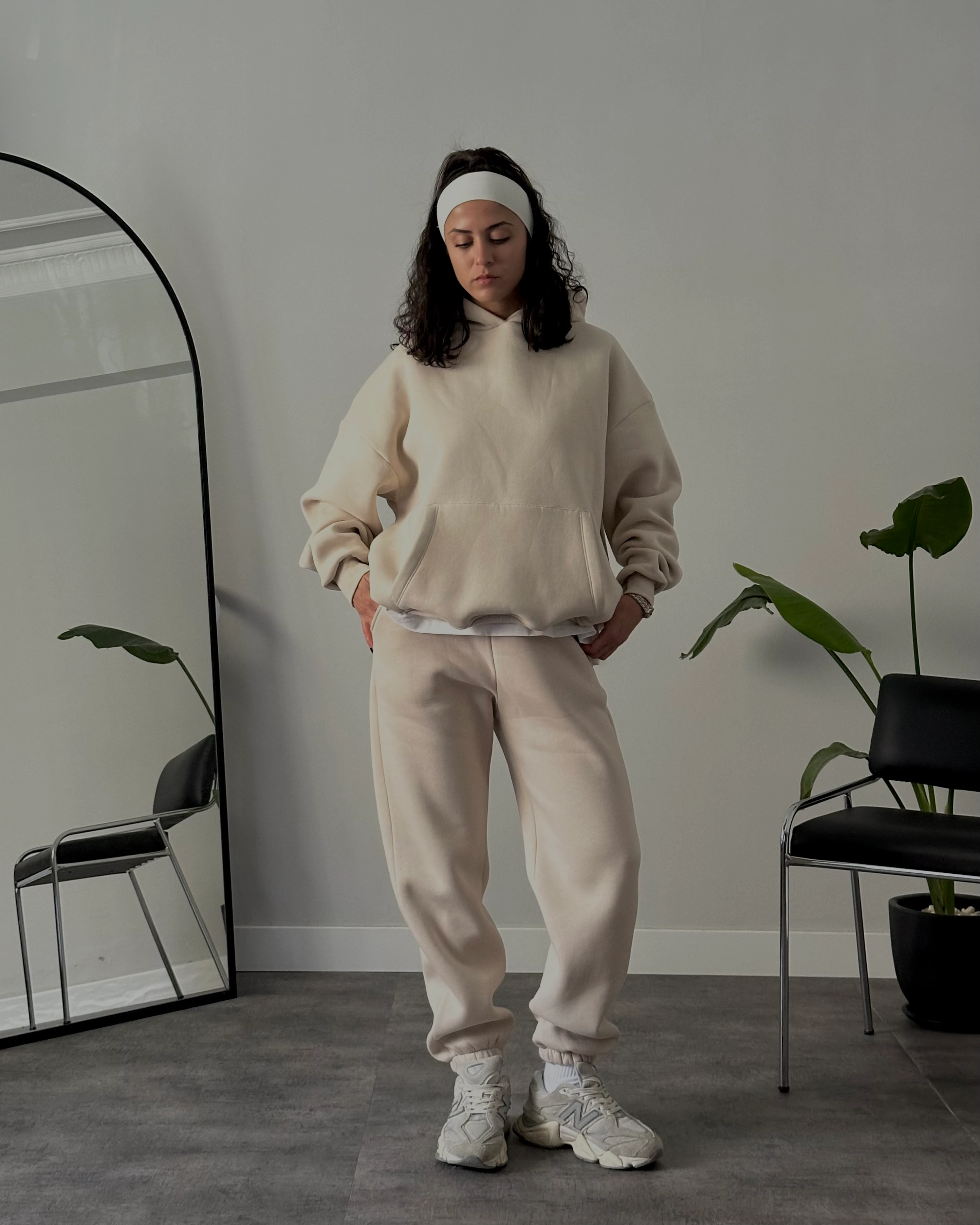 Bej Üç İplik Şardonlu Eşofman Takımı