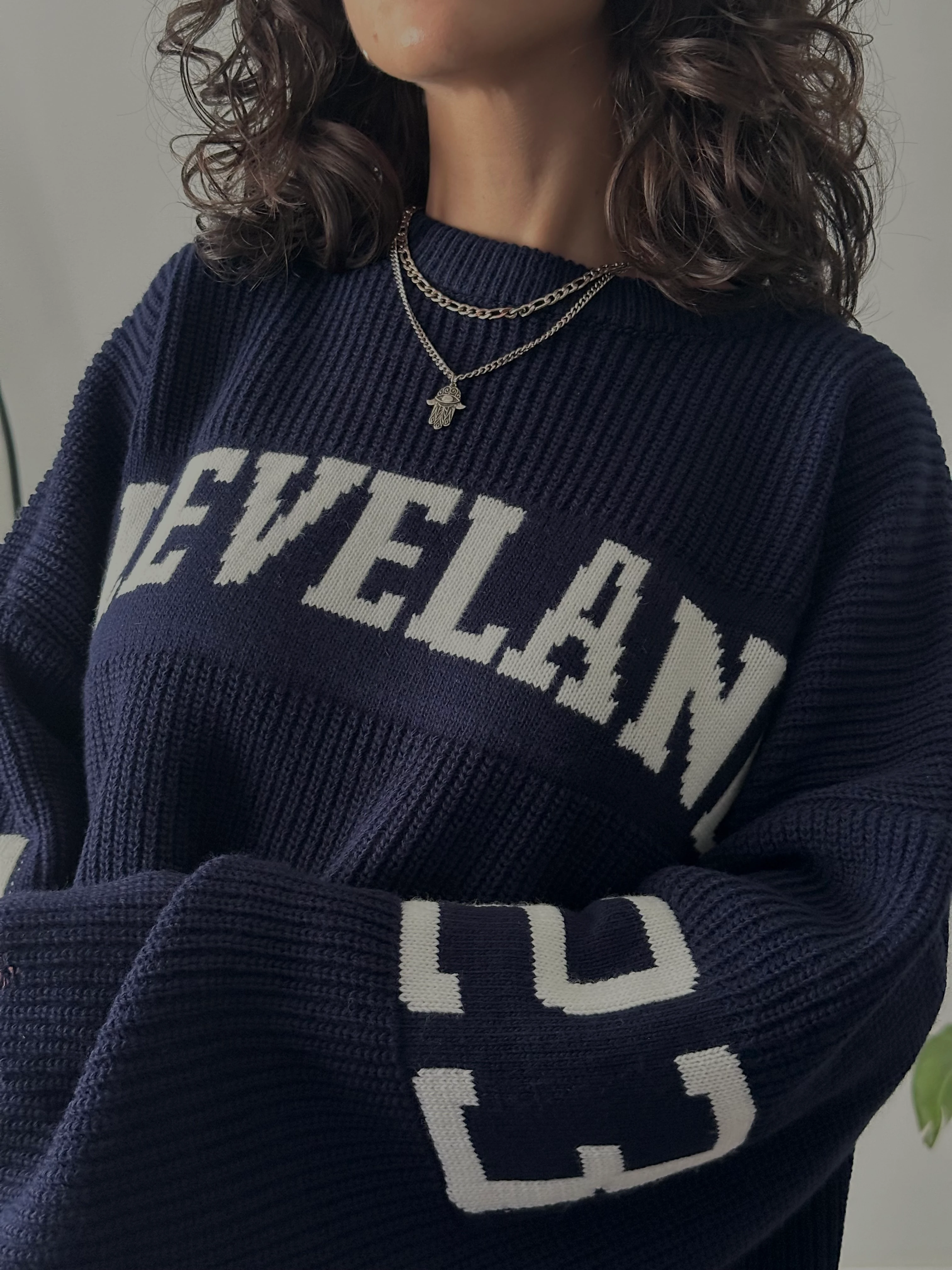 Oversize Cleveland Kolej Triko Kazak - Lacivert