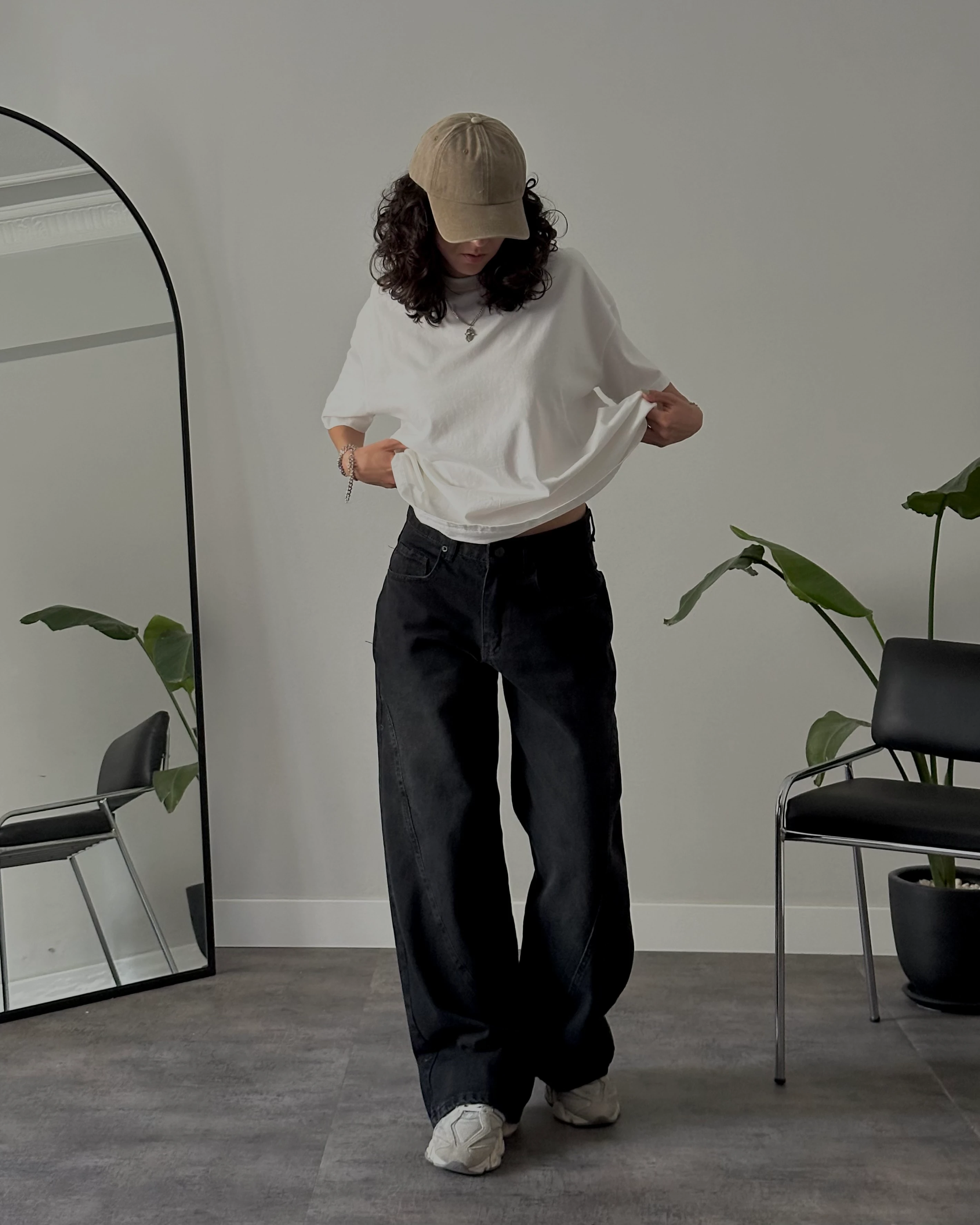 Yüksek Bel Siyah Kavis Dikişli Retro Baggy Jean