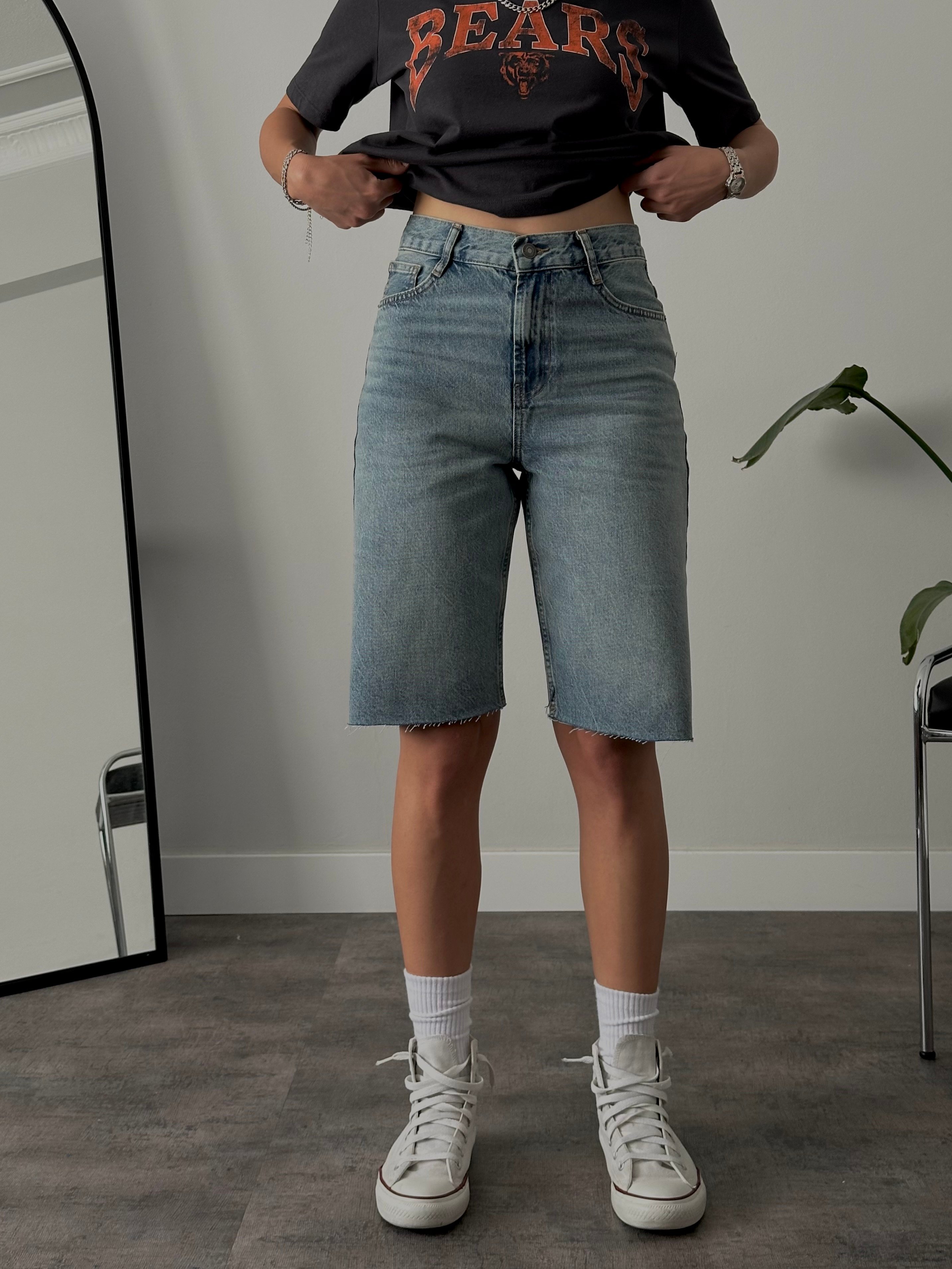 Yüksek Bel Vintage Straight Denim Şort