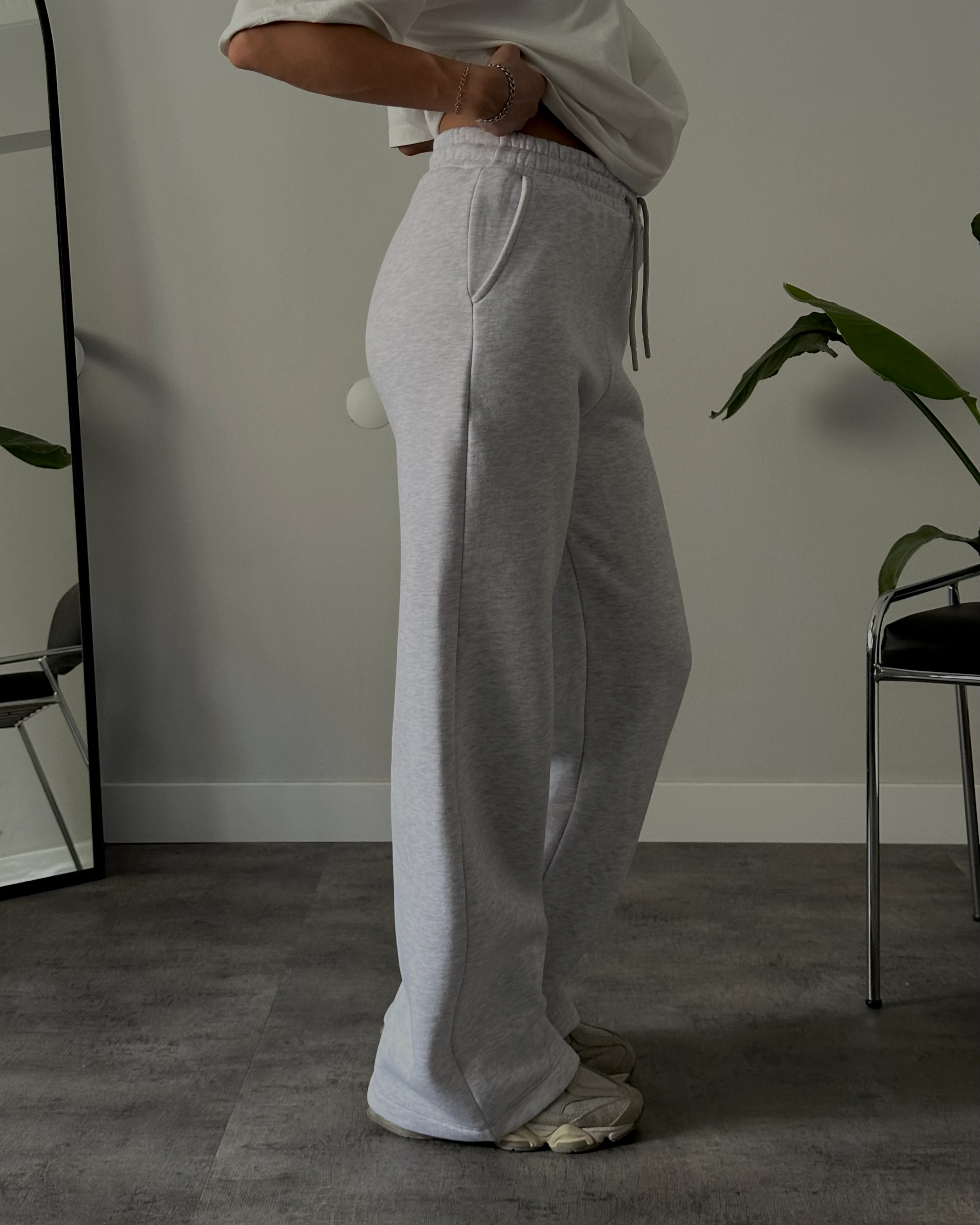 Yüksek Bel Şardonlu Rahat Kalıp Eşofman Altı - Gri