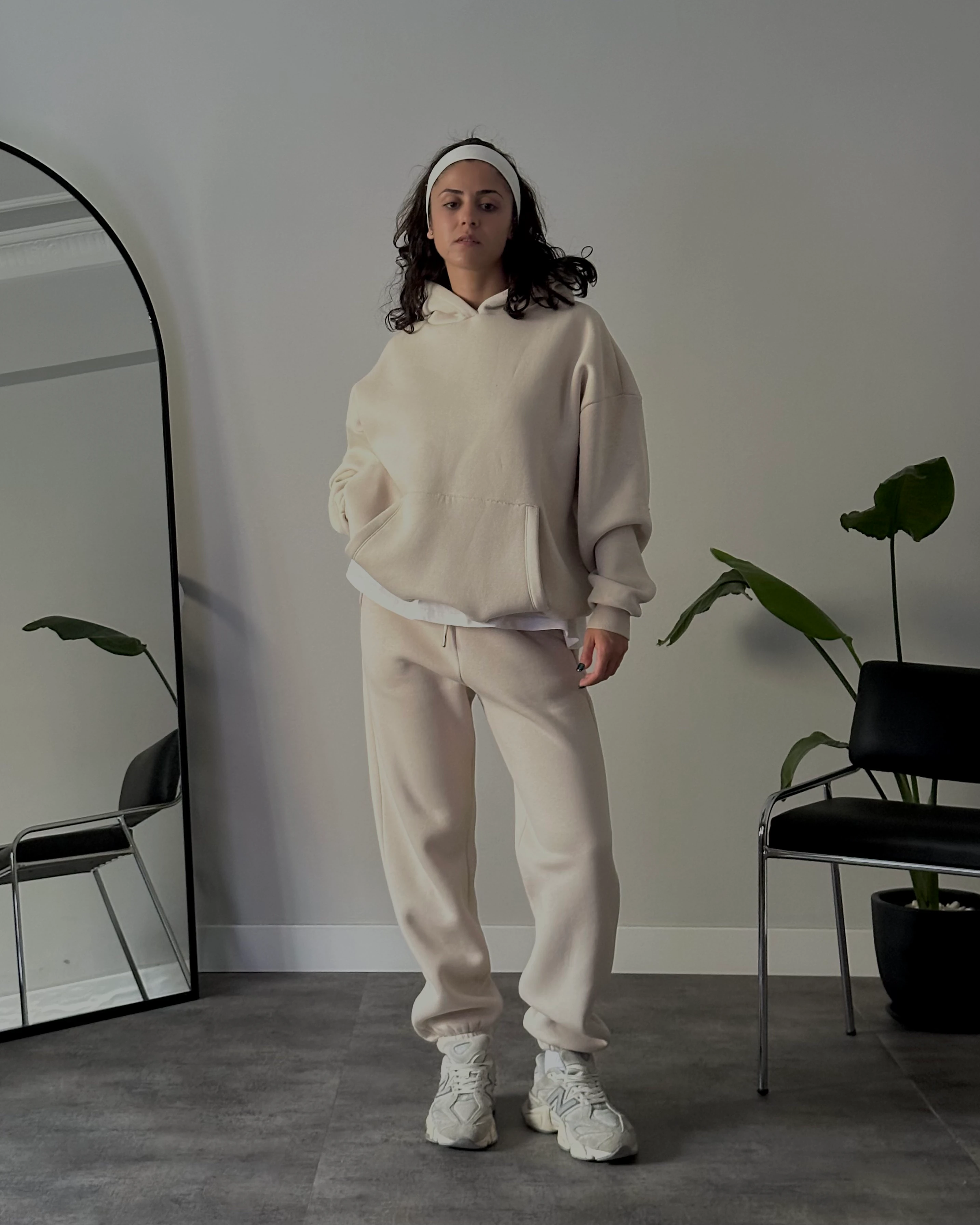 Bej Üç İplik Şardonlu Eşofman Takımı