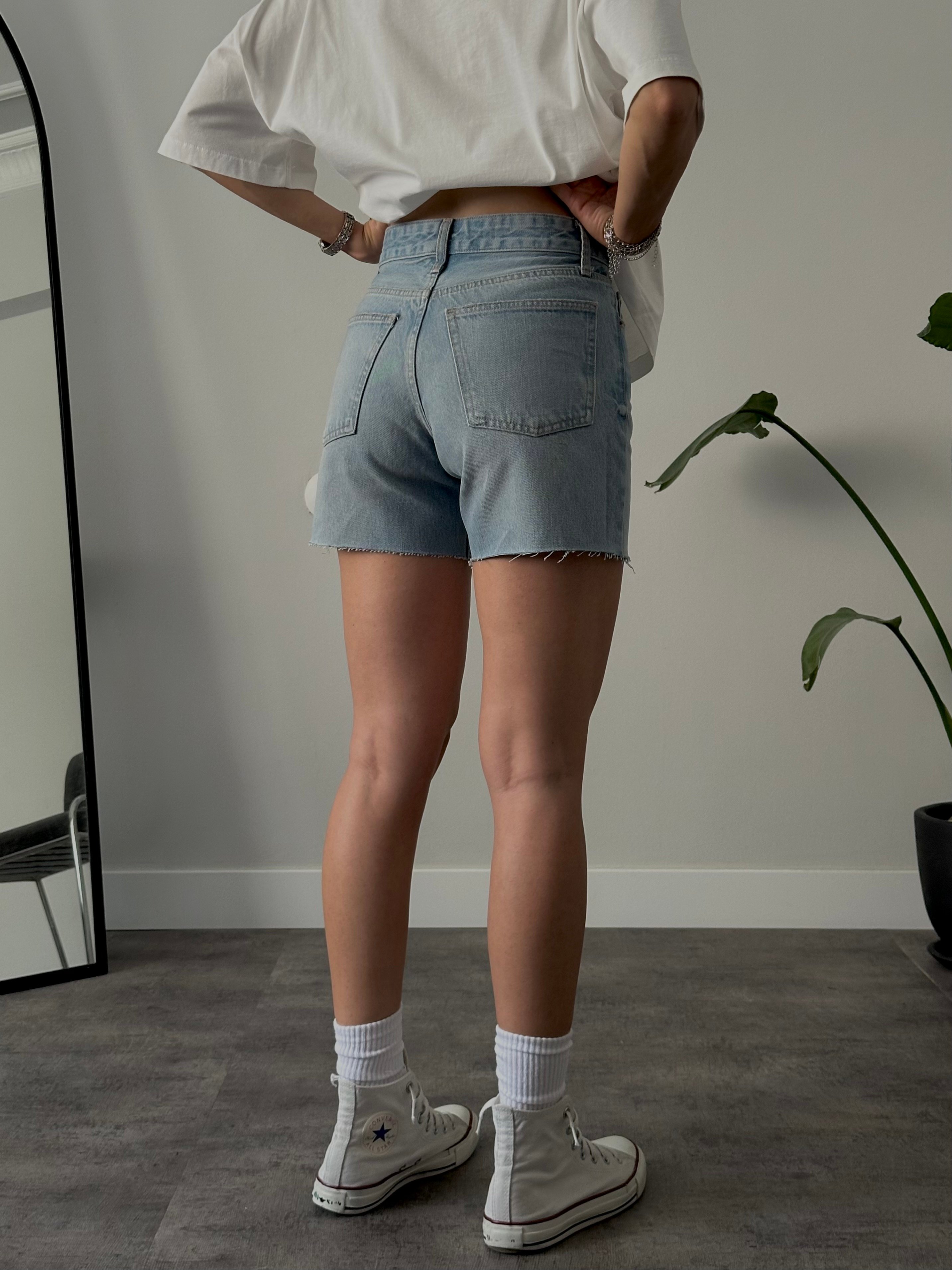 Yüksek Bel Denim Şort - Vintage Mavi Denim